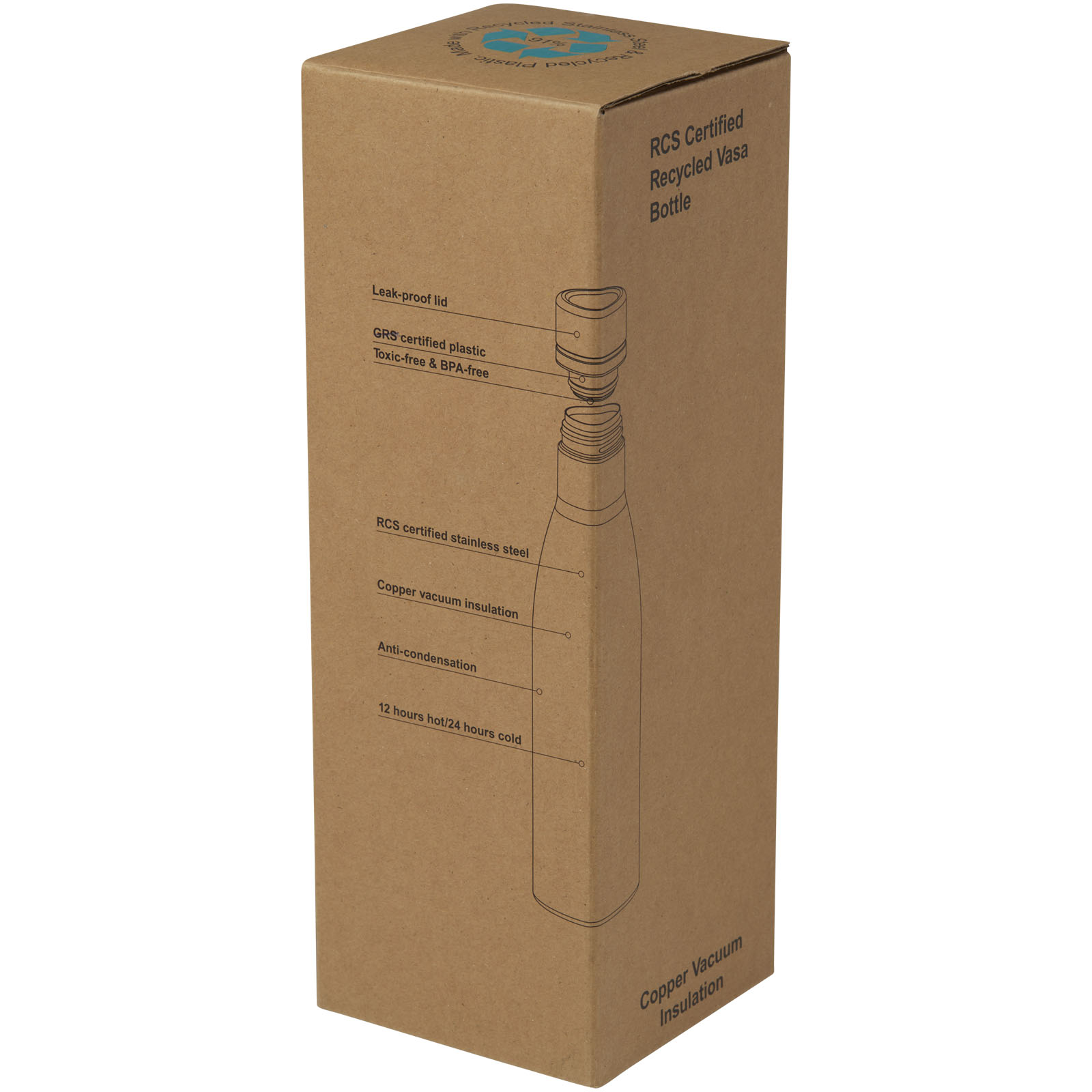 Vasa 500 ml RCS certified recycled stainless steel copper vacuum insulated bottle