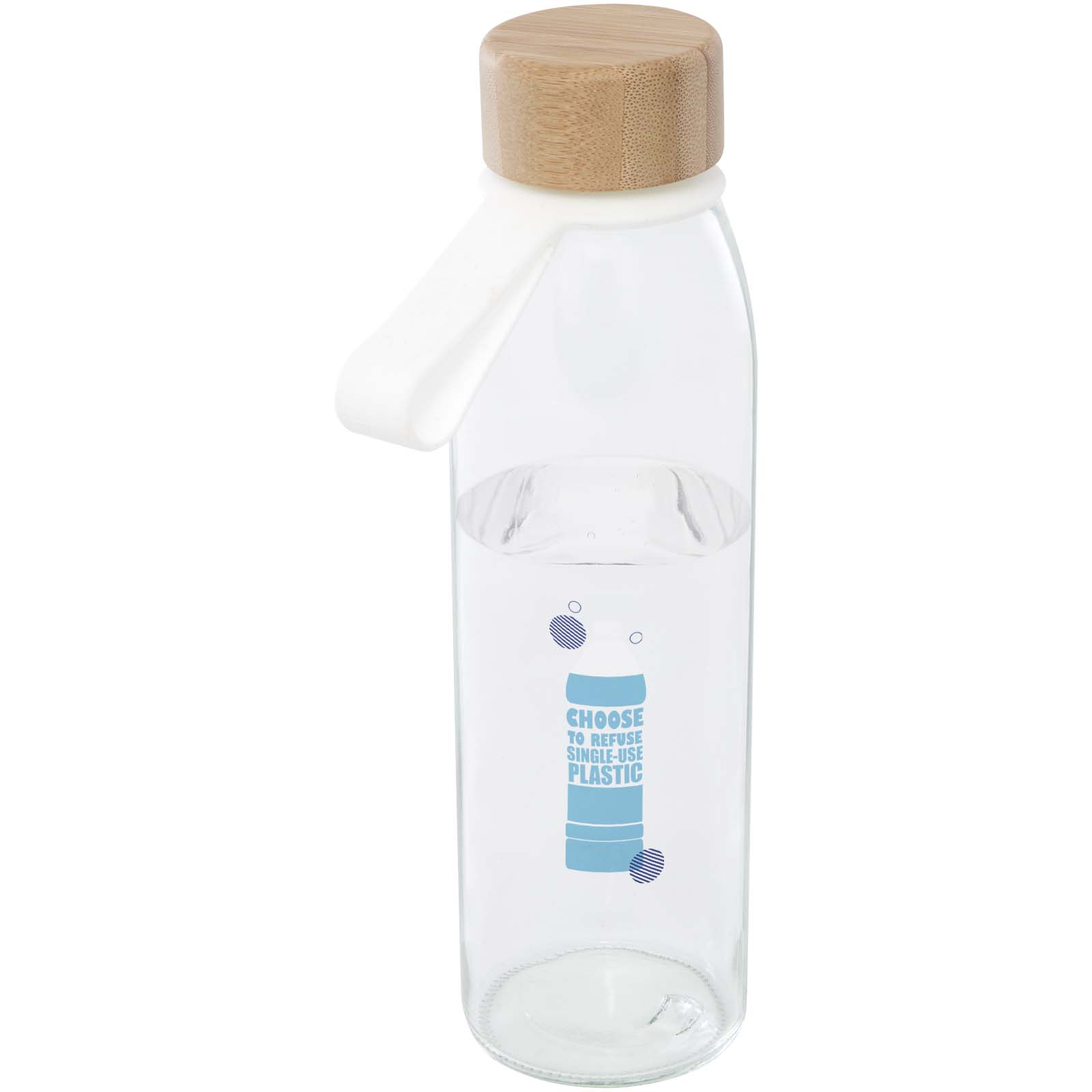 Porto 500 ml glass water bottle with silicone handle and bamboo lid