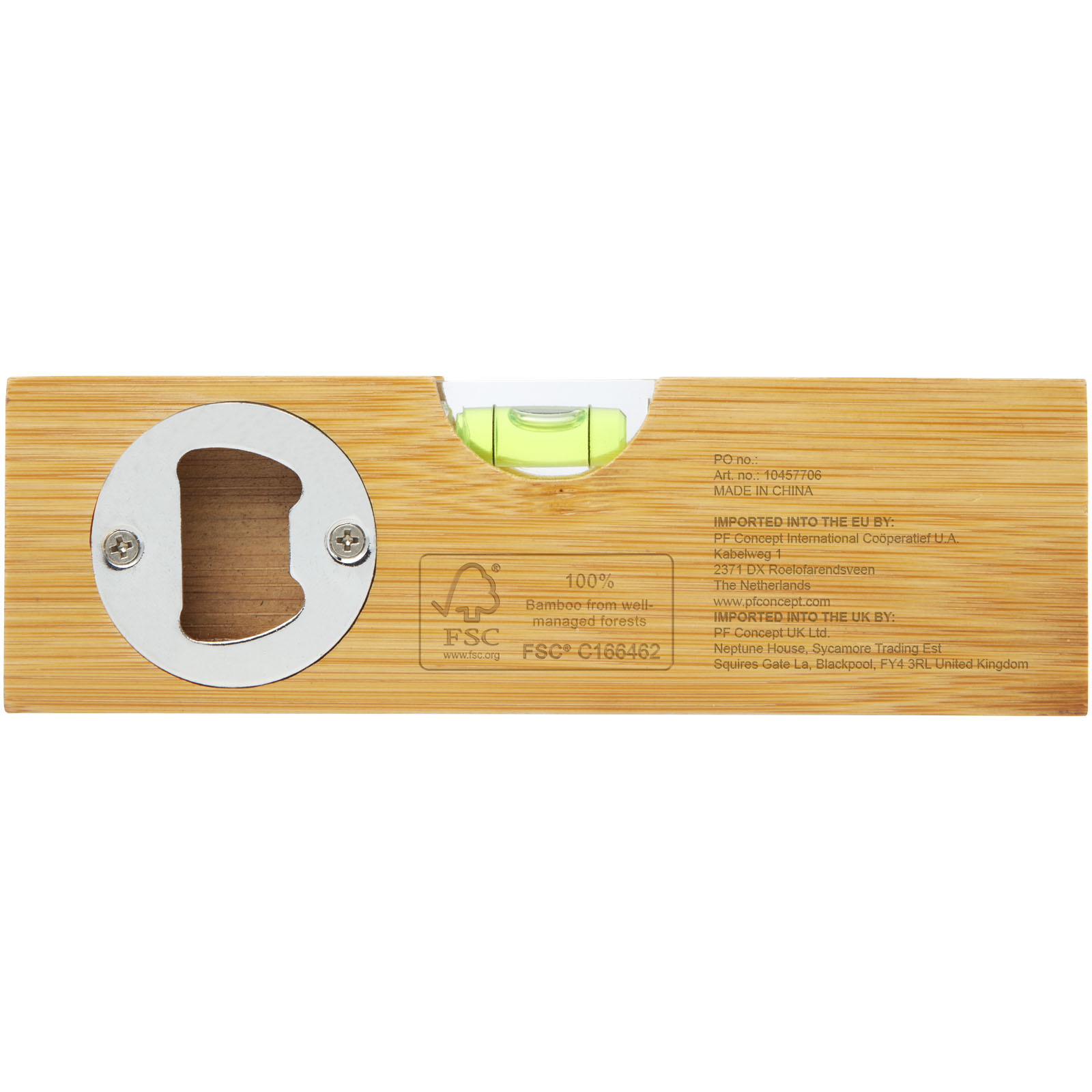 Flush bamboo spirit level with bottle opener