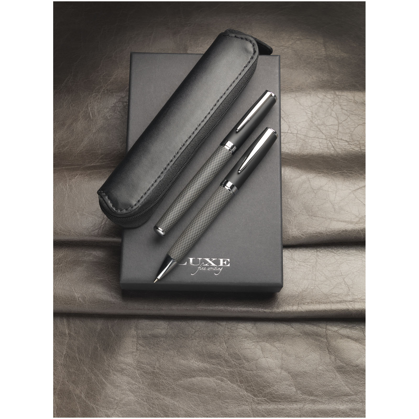 Carbon duo pen gift set with pouch (black ink)