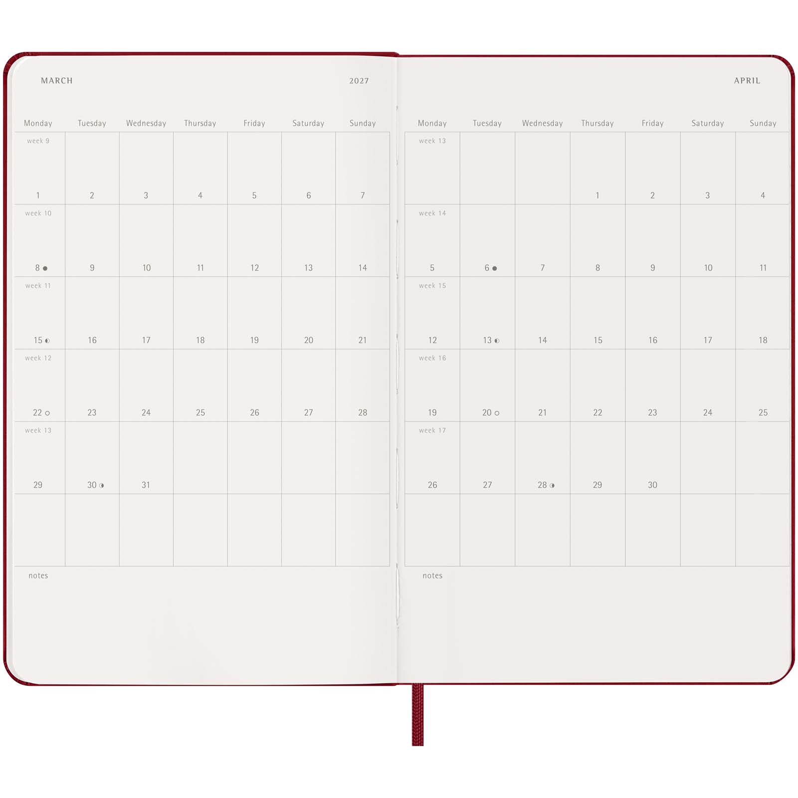 Moleskine hard cover 12 month weekly L planner