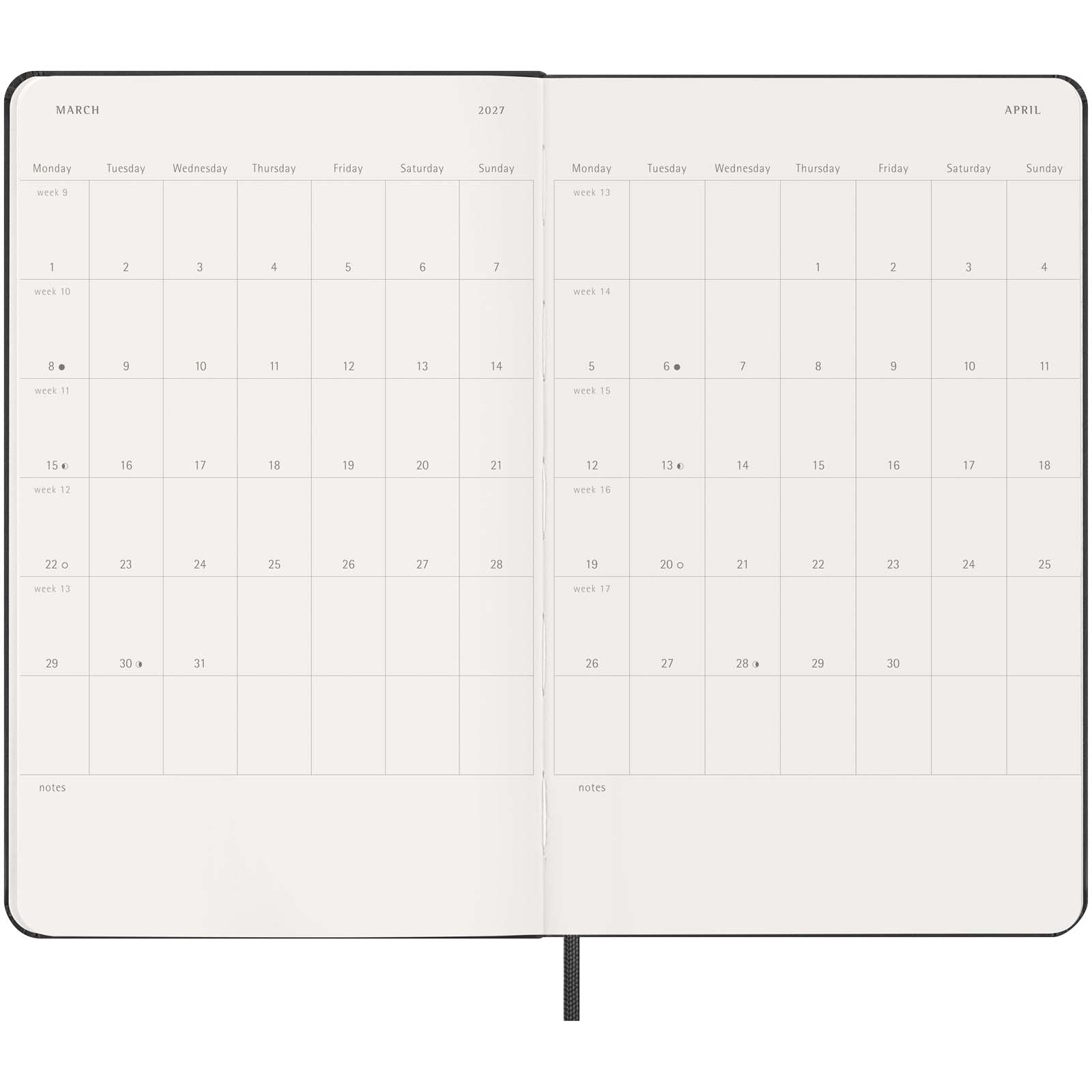 Moleskine hard cover 12 month L weekly planner vertical