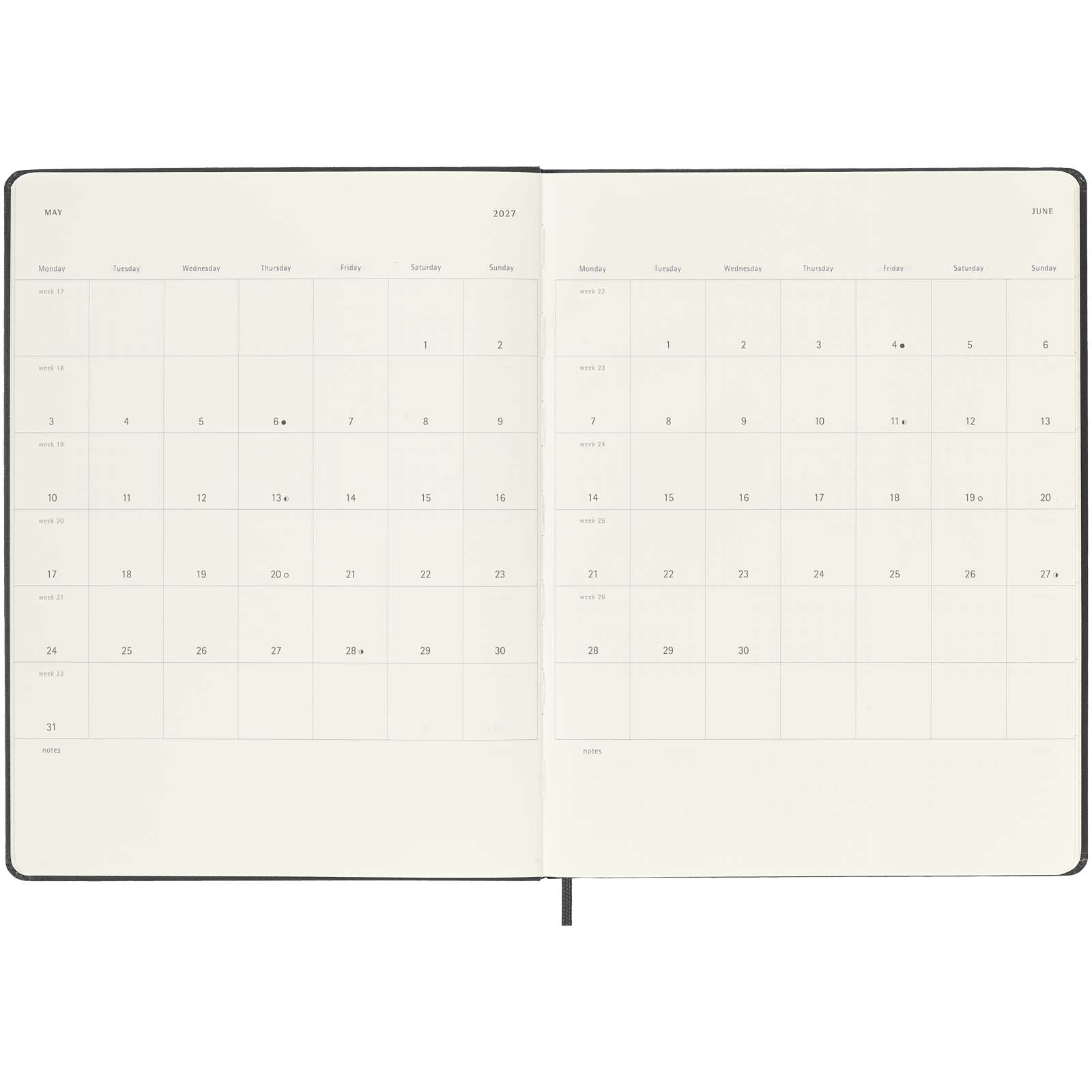 Moleskine hard cover 12 month XL weekly planner