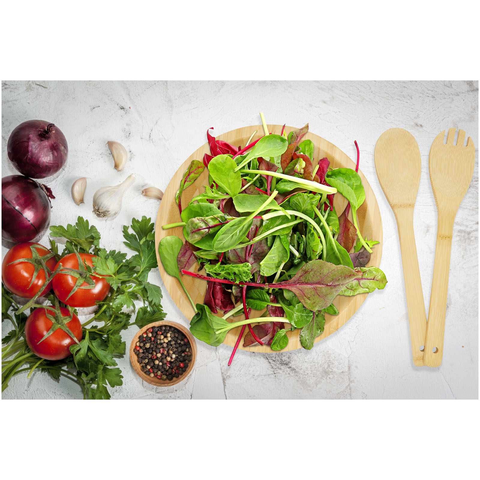 Argulls bamboo salad bowl and tools