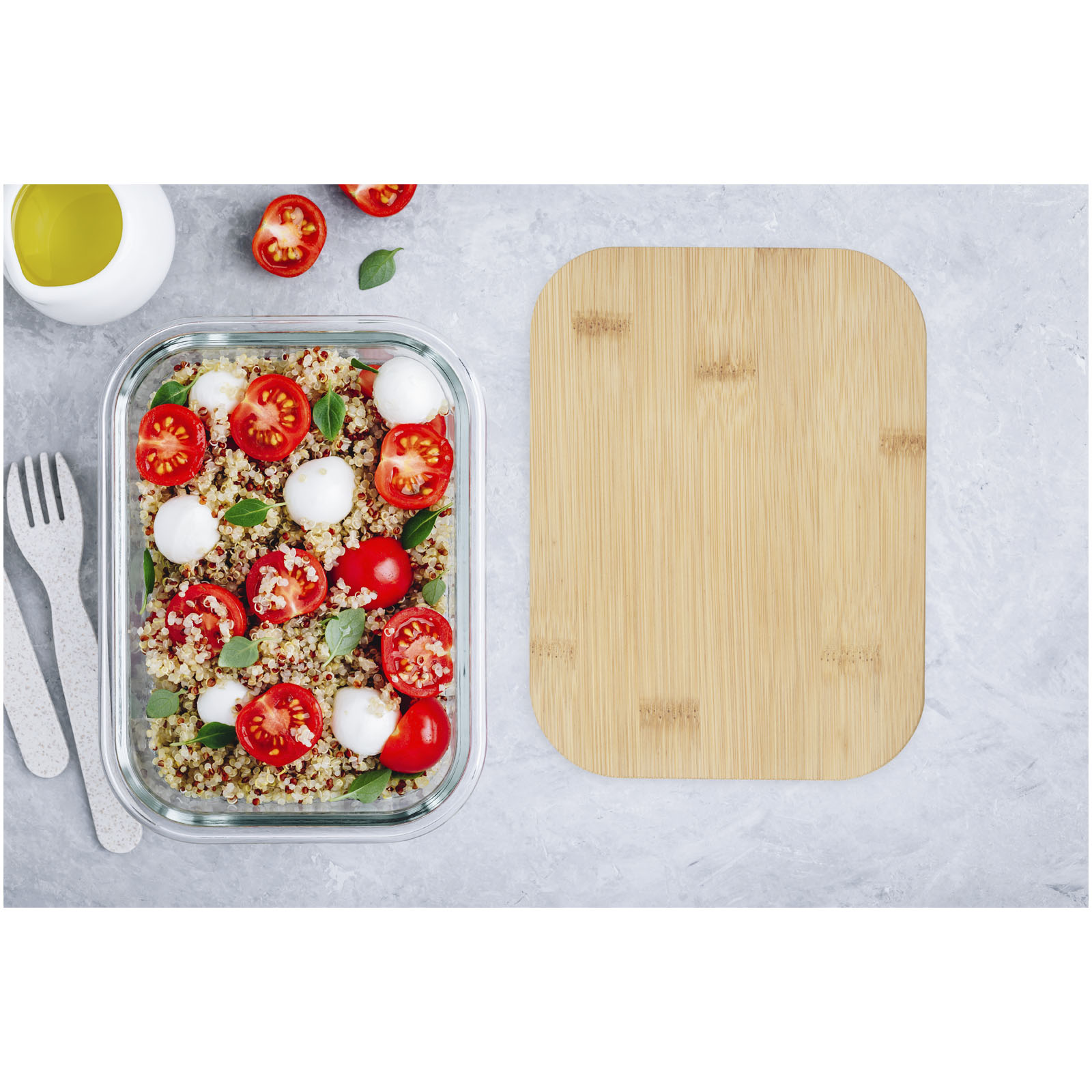 Roby 1000 ml glass lunch box with bamboo lid