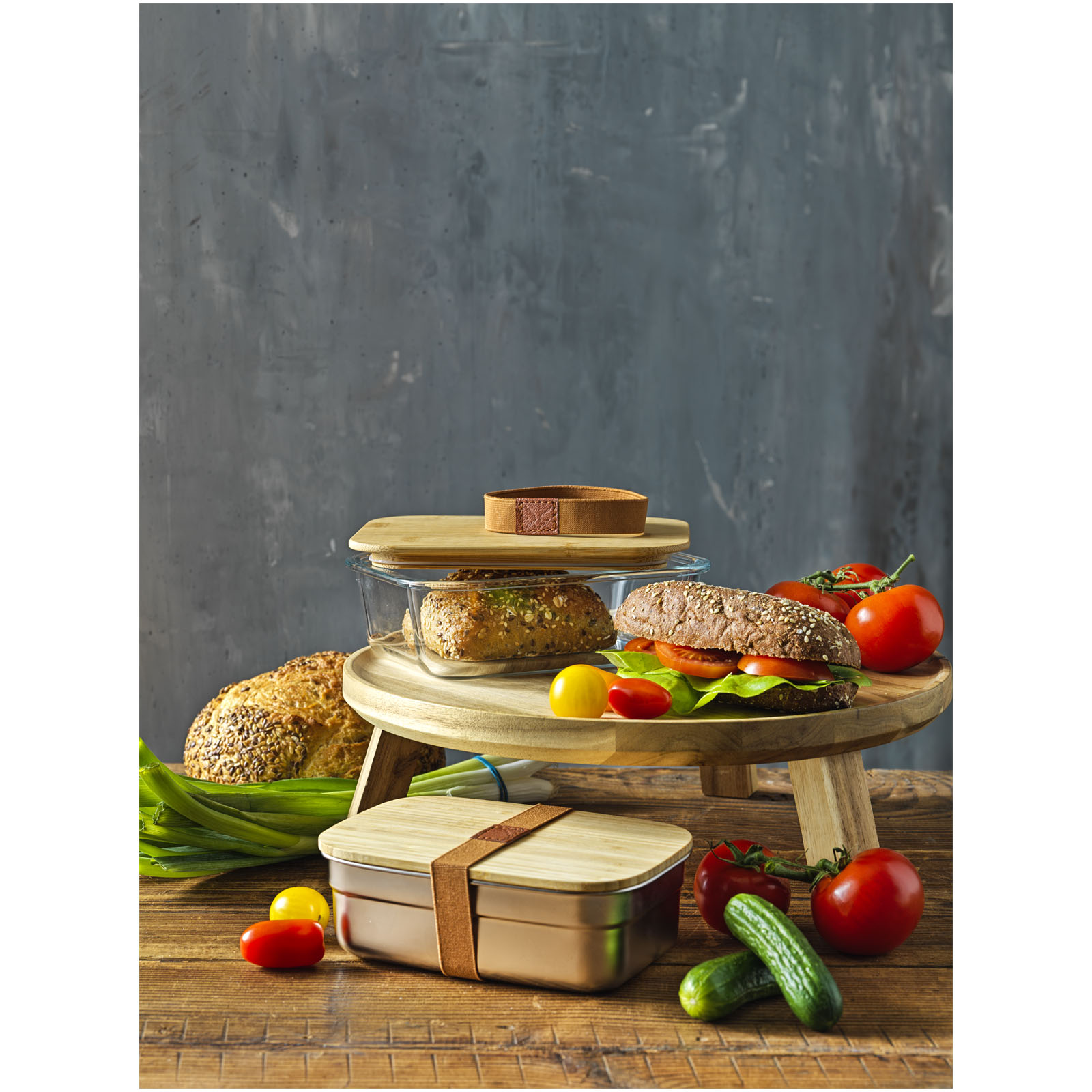 Roby 1000 ml glass lunch box with bamboo lid