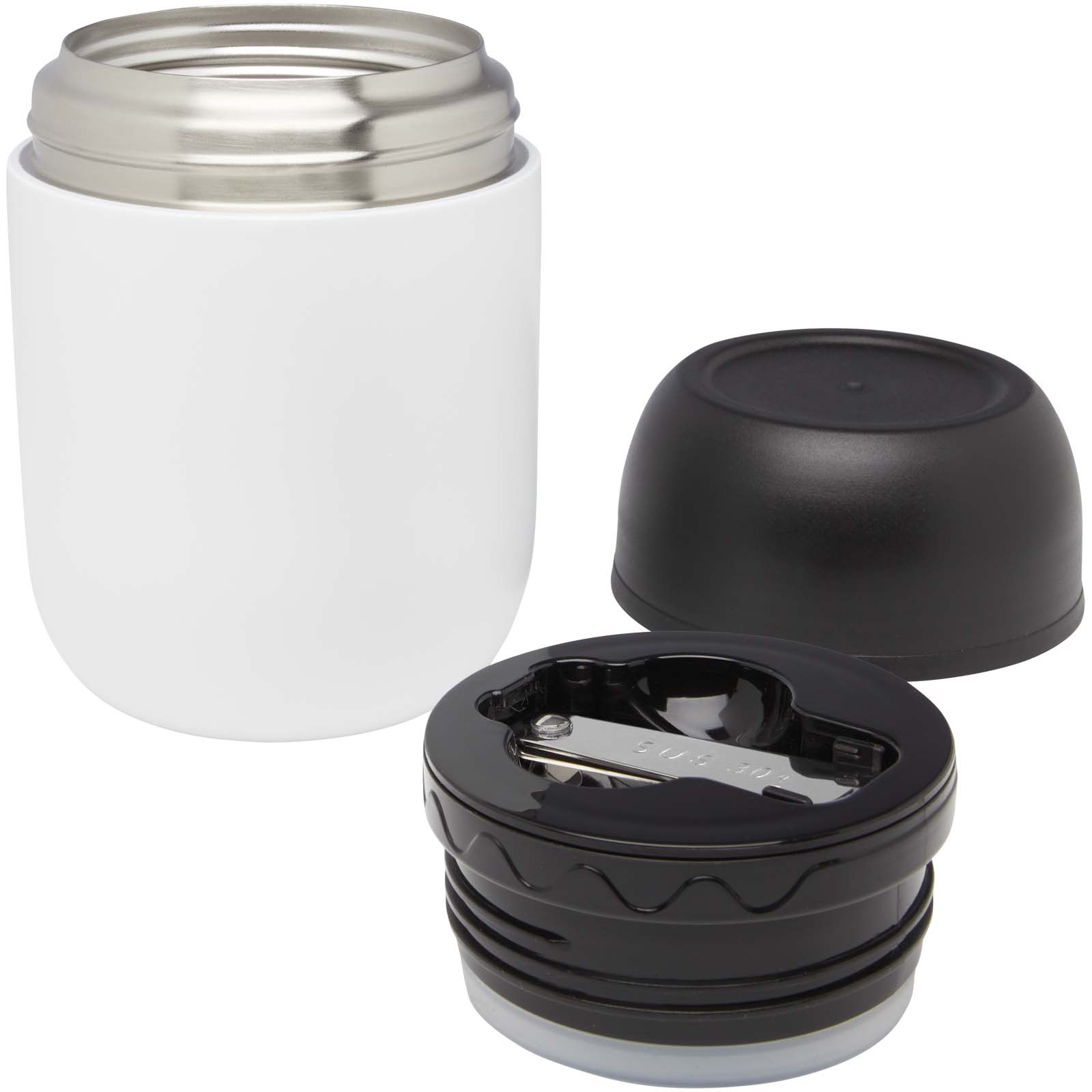 Supo 480 ml double-walled recycled stainless steel lunch pot with foldable spoon