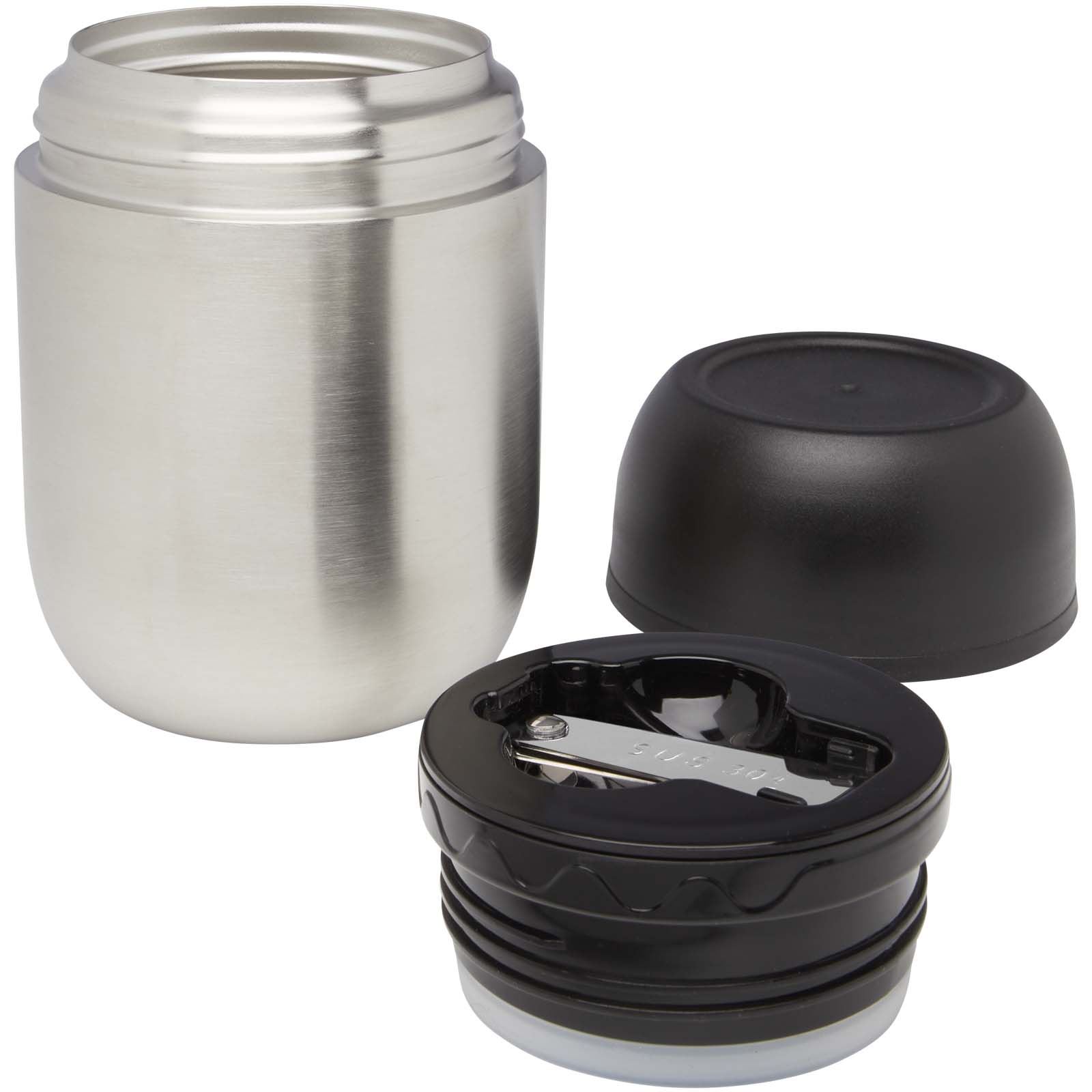 Supo 480 ml double-walled recycled stainless steel lunch pot with foldable spoon
