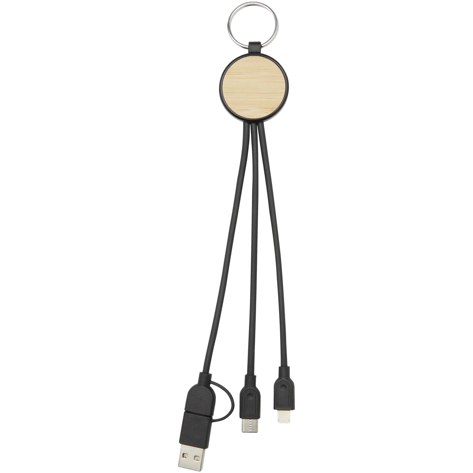 Tecta 6-in-1 recycled plastic/bamboo charging cable with keyring