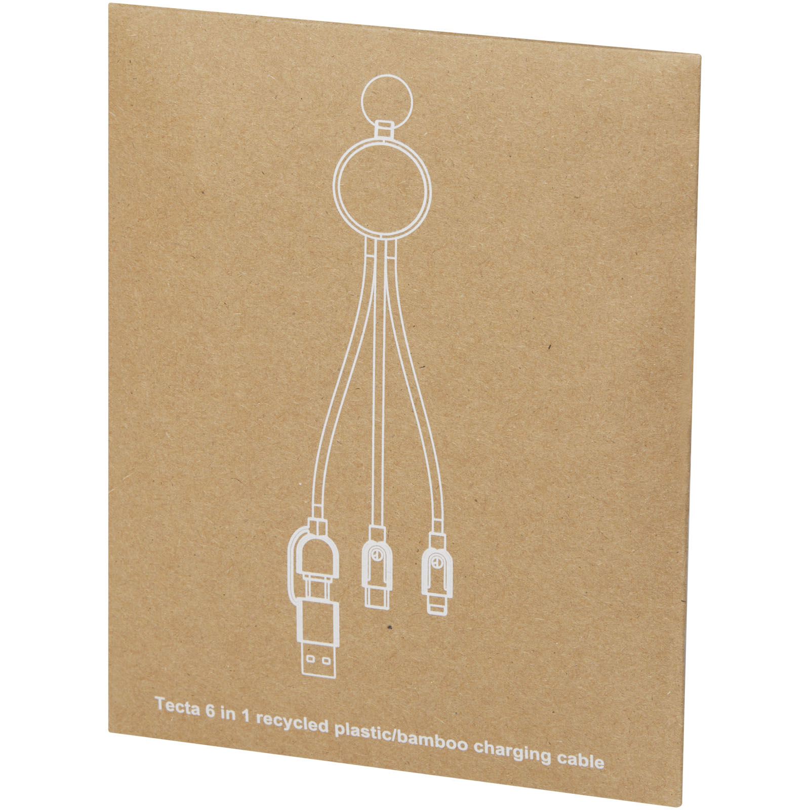 Tecta 6-in-1 recycled plastic/bamboo charging cable with keyring