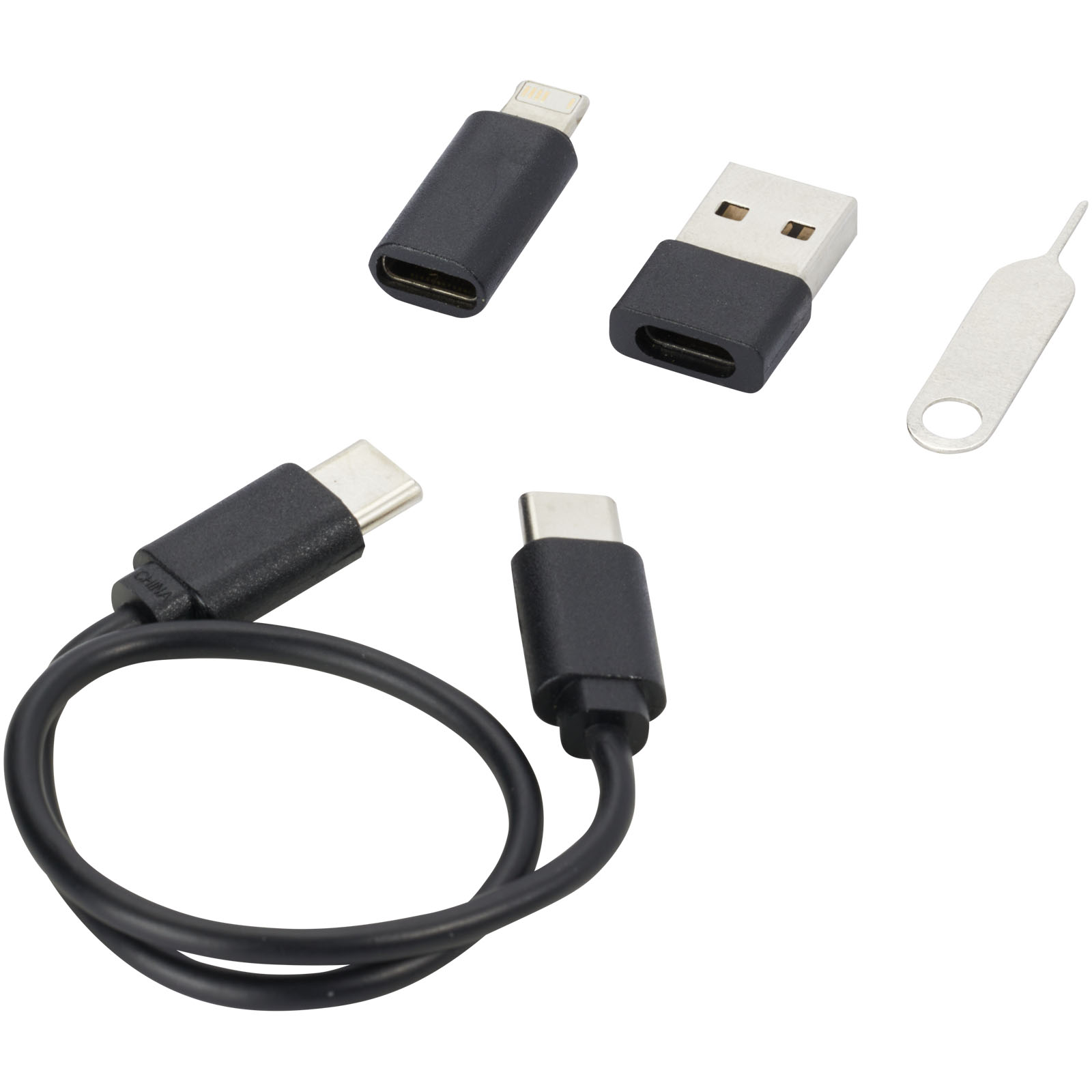 Savvy recycled plastic modular charging cable with phone holder