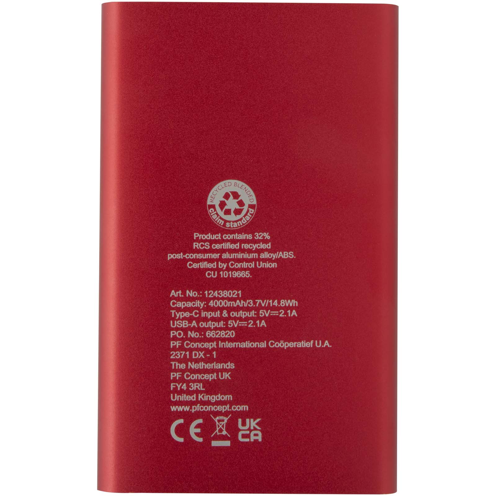 Pep 4000 mAh Type-C recycled aluminium power bank