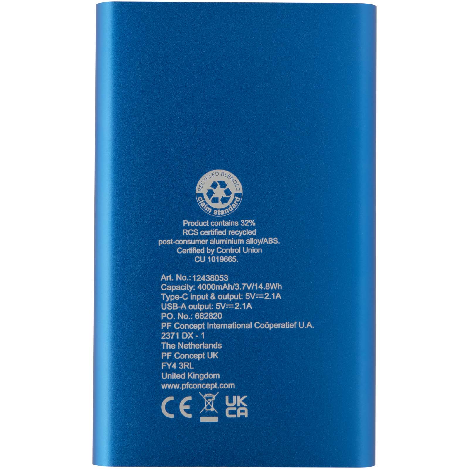 Pep 4000 mAh Type-C recycled aluminium power bank