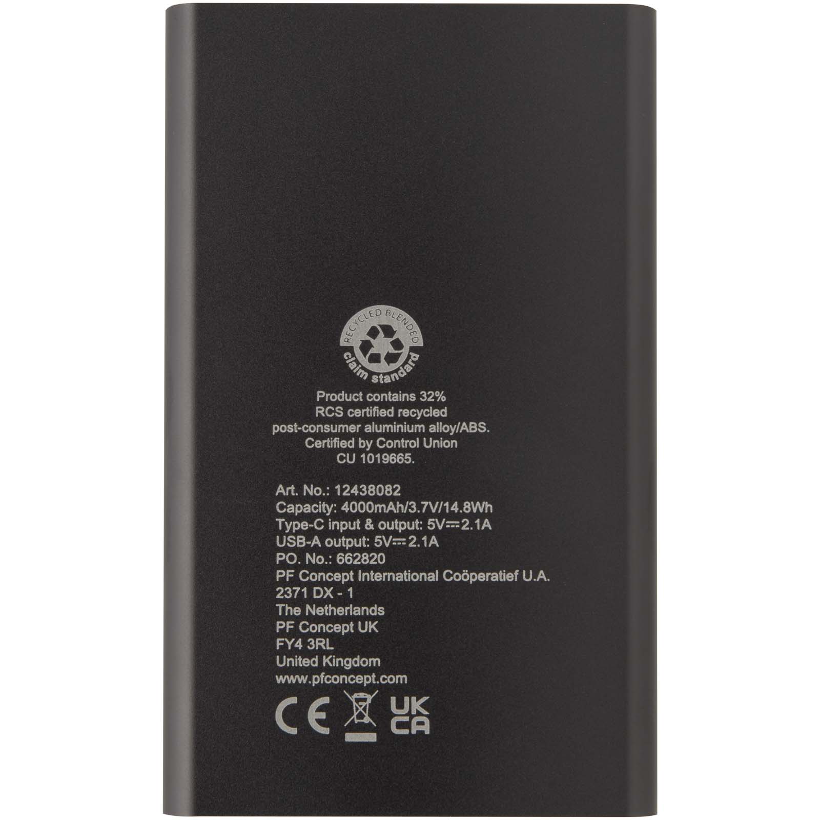 Pep 4000 mAh Type-C recycled aluminium power bank
