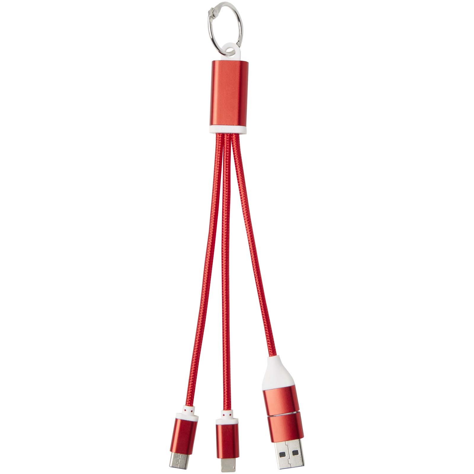 Metal 4-in-1 recycled aluminium charging cable with keychain