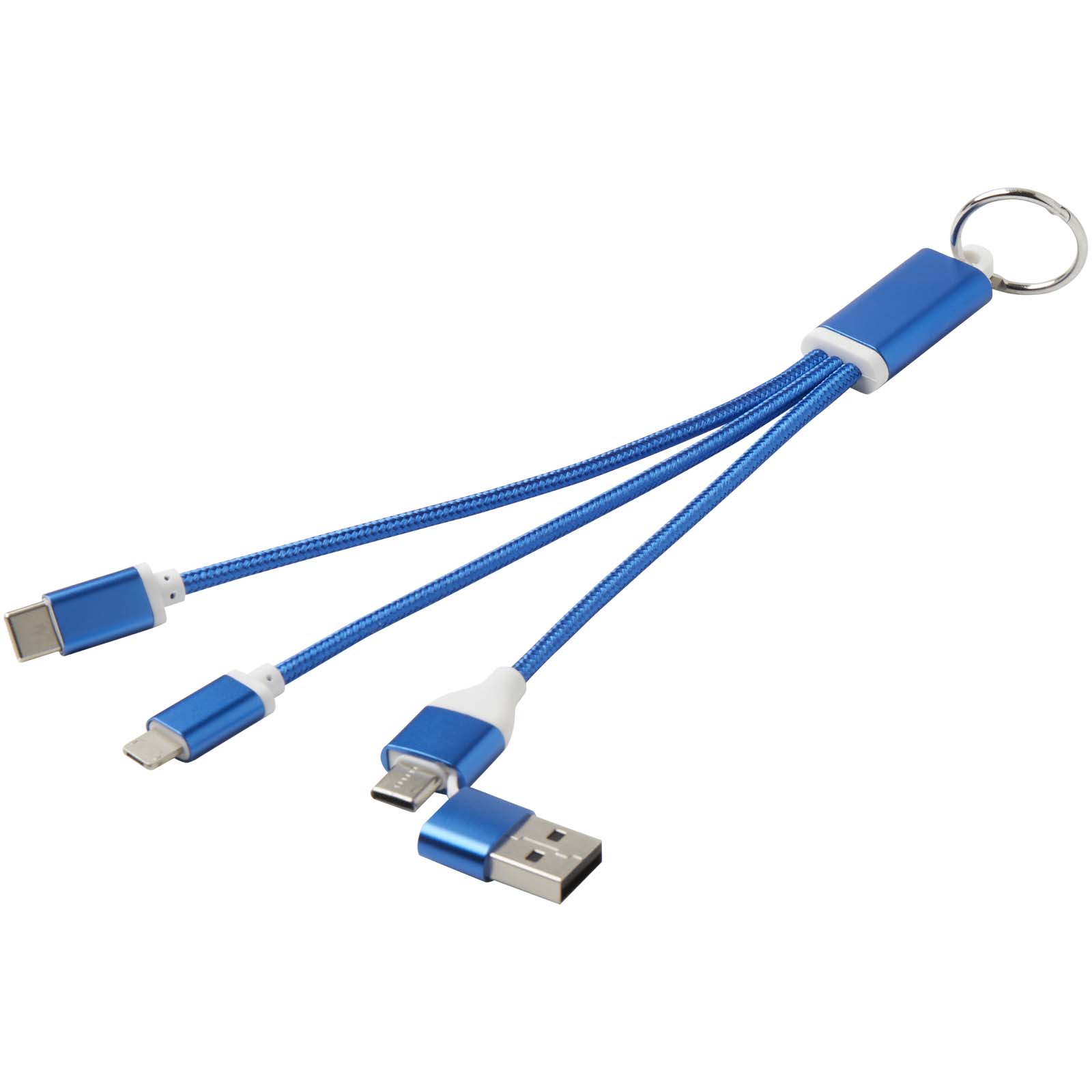 Metal 4-in-1 recycled aluminium charging cable with keychain
