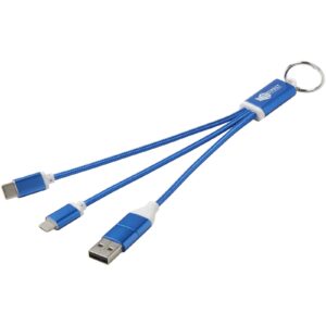 Metal 4-in-1 recycled aluminium charging cable with keychain