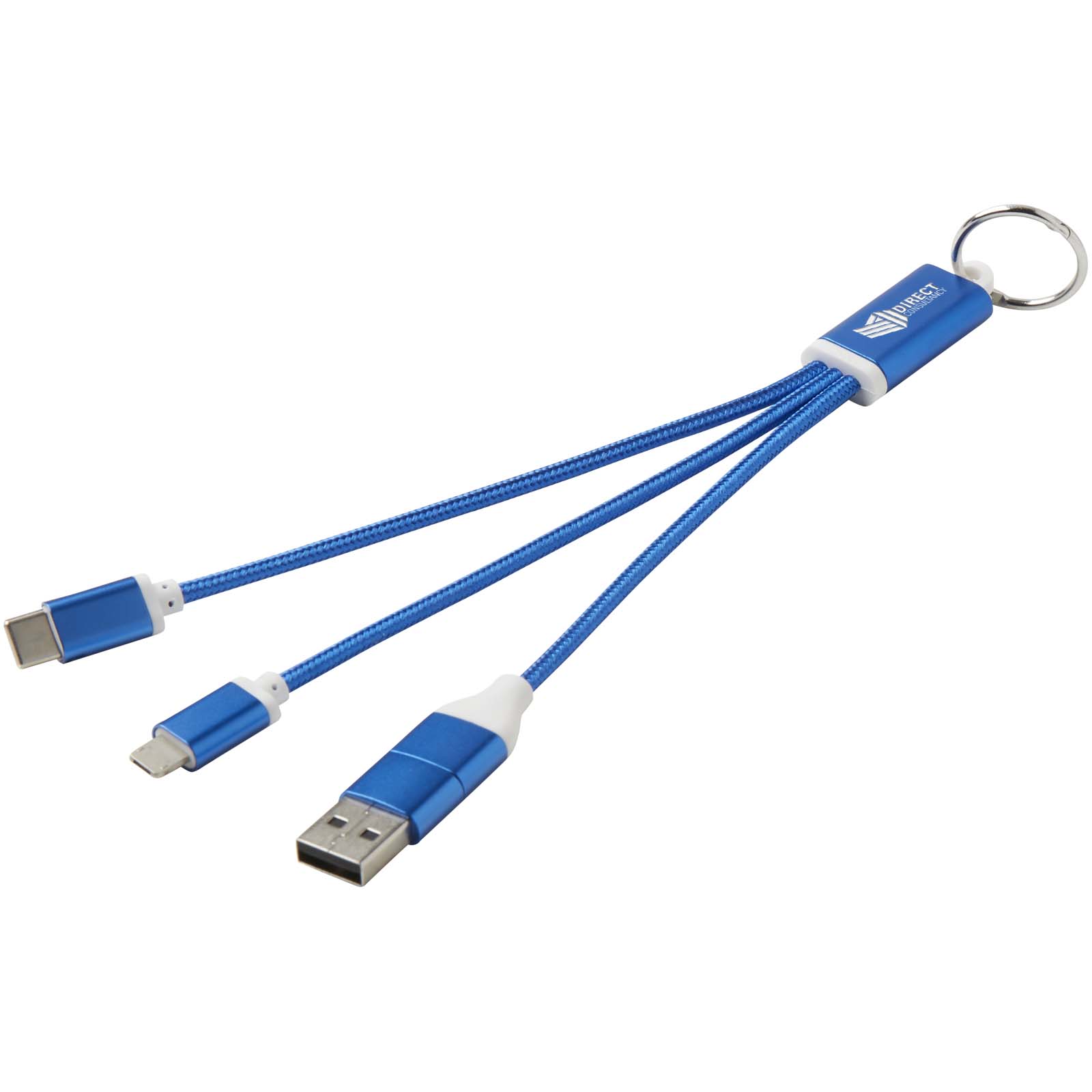 Metal 4-in-1 recycled aluminium charging cable with keychain