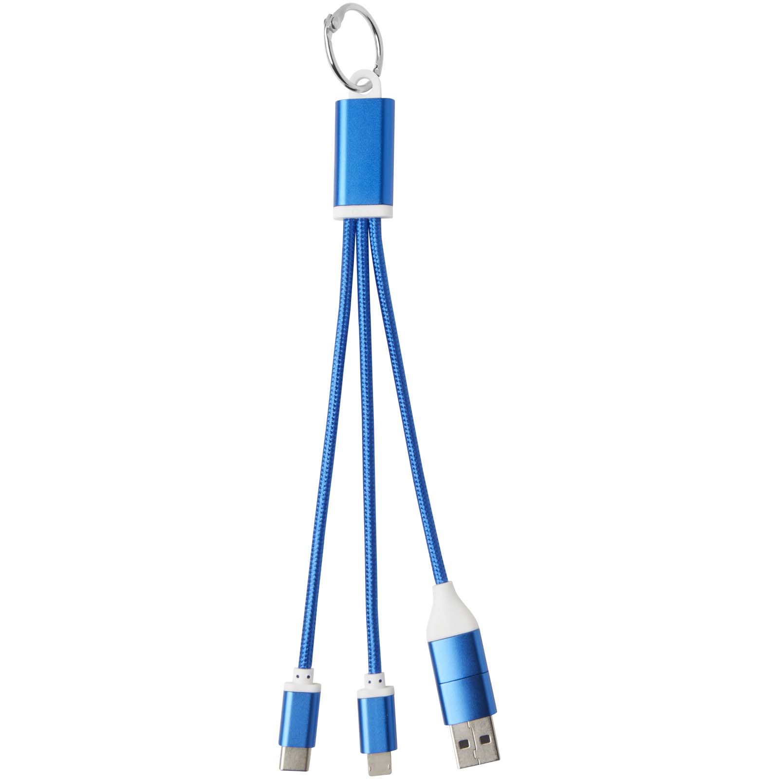 Metal 4-in-1 recycled aluminium charging cable with keychain
