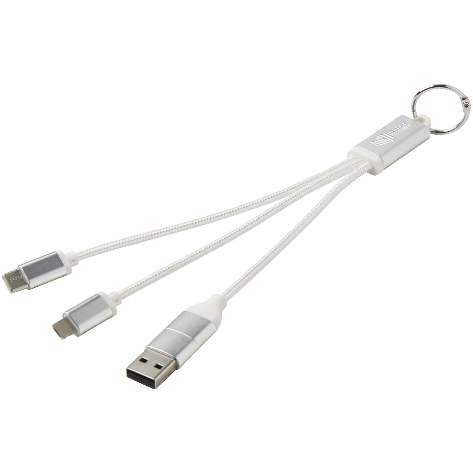 Metal 4-in-1 recycled aluminium charging cable with keychain