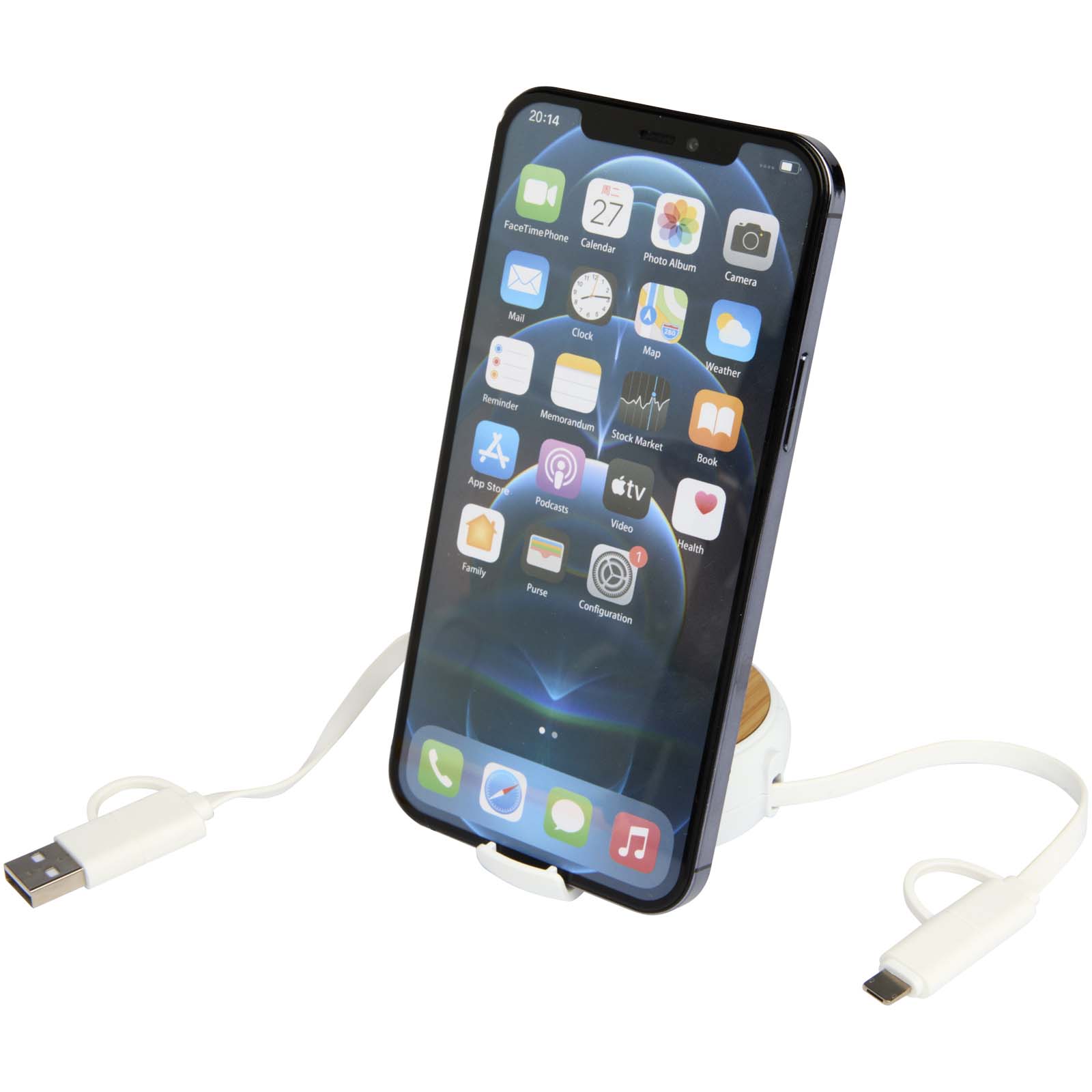Chechia 5-in-1 recycled plastic 100 cm retractable data sync and 45W fast charge cable