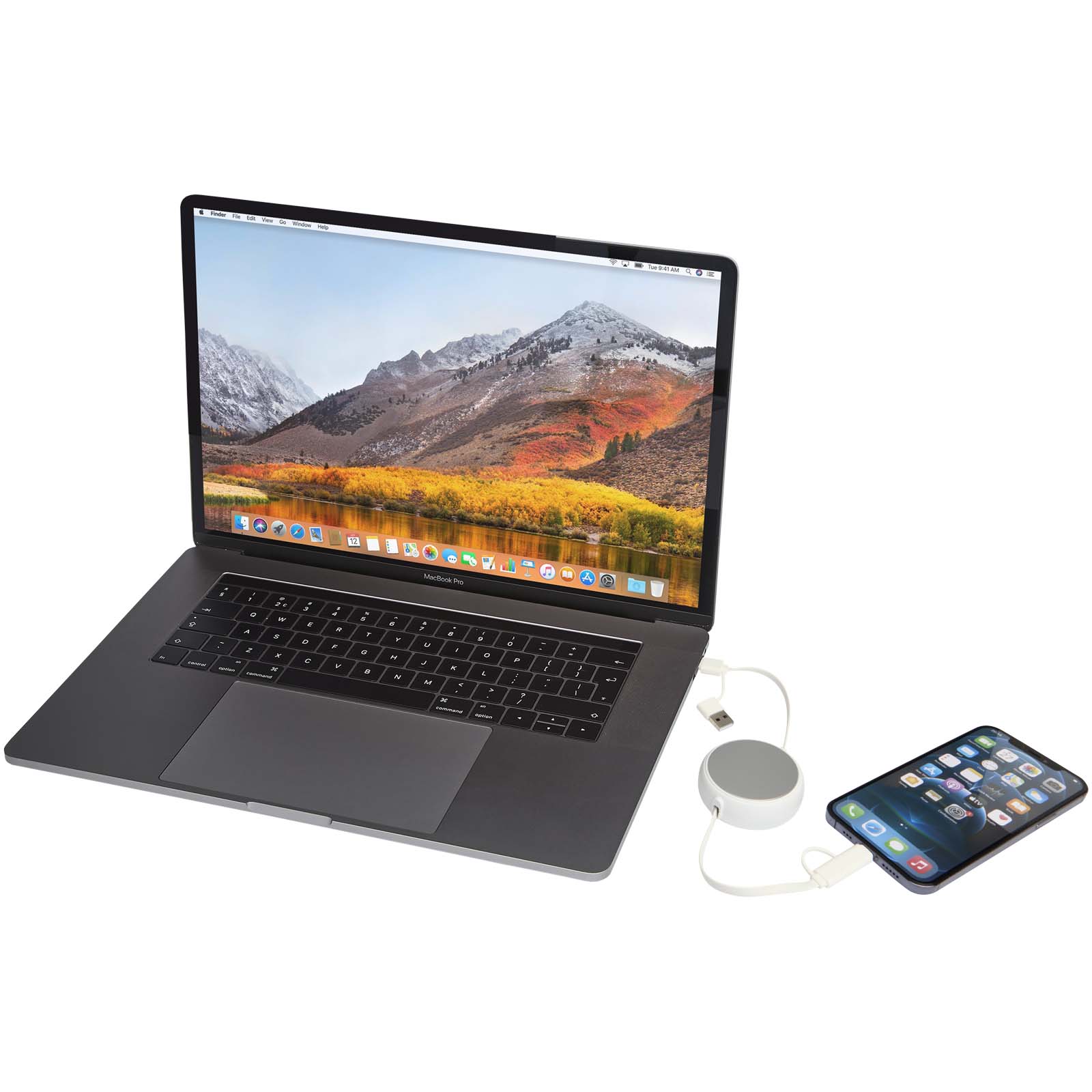 Alasia 5-in-1 100 cm recycled plastic and aluminium retractable data sync and 45W fast charge cable