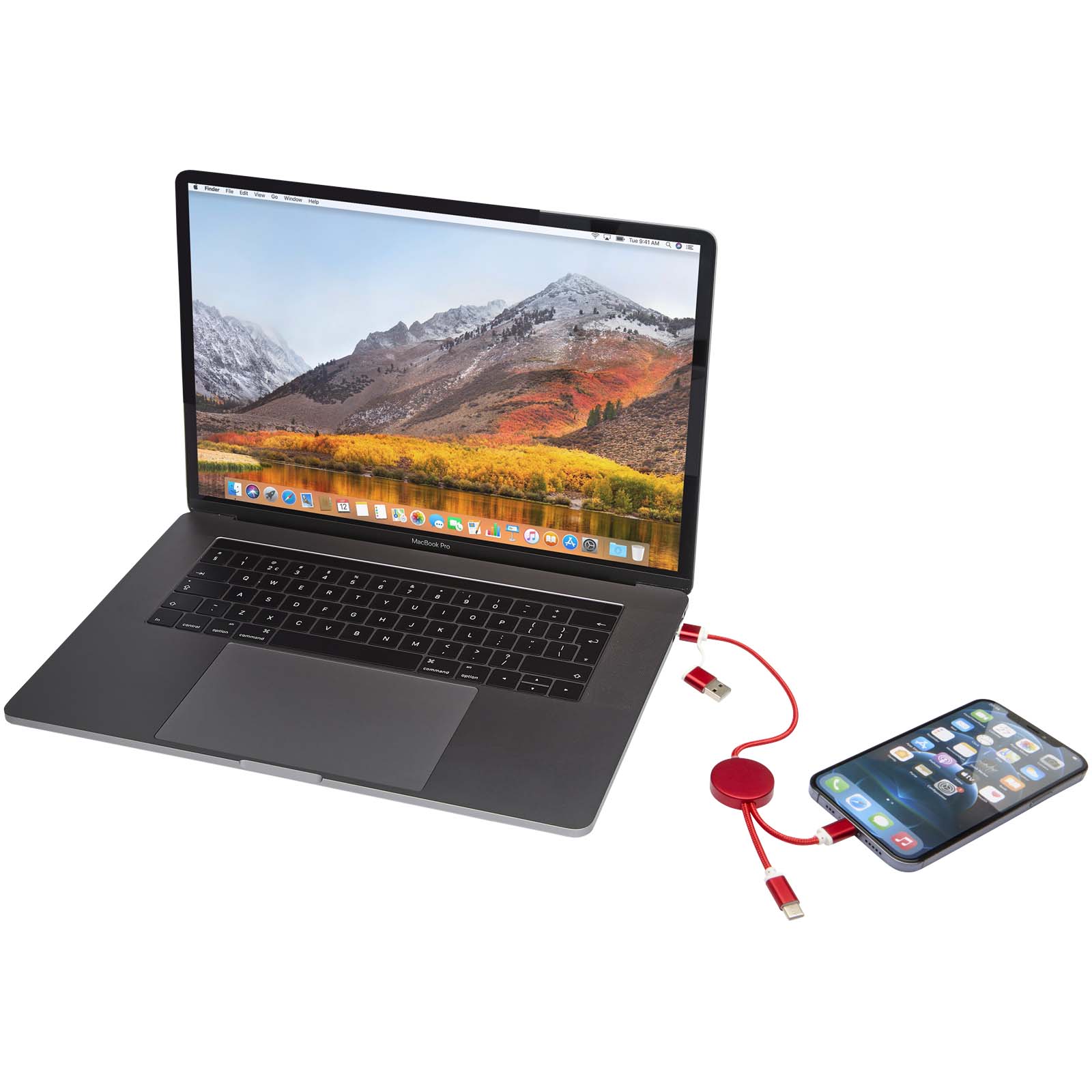 Alasia 5-in-1 recycled aluminium and plastic 30 cm data sync and 27W fast charge cable