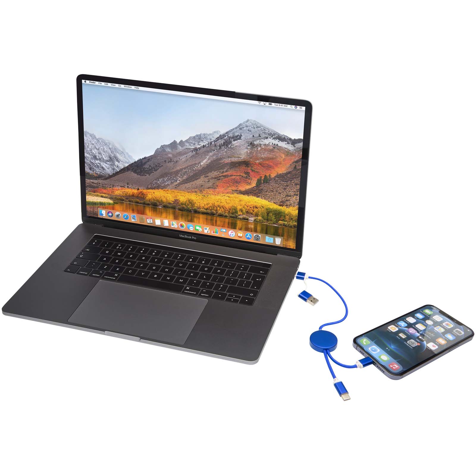 Alasia 5-in-1 recycled aluminium and plastic 30 cm data sync and 27W fast charge cable