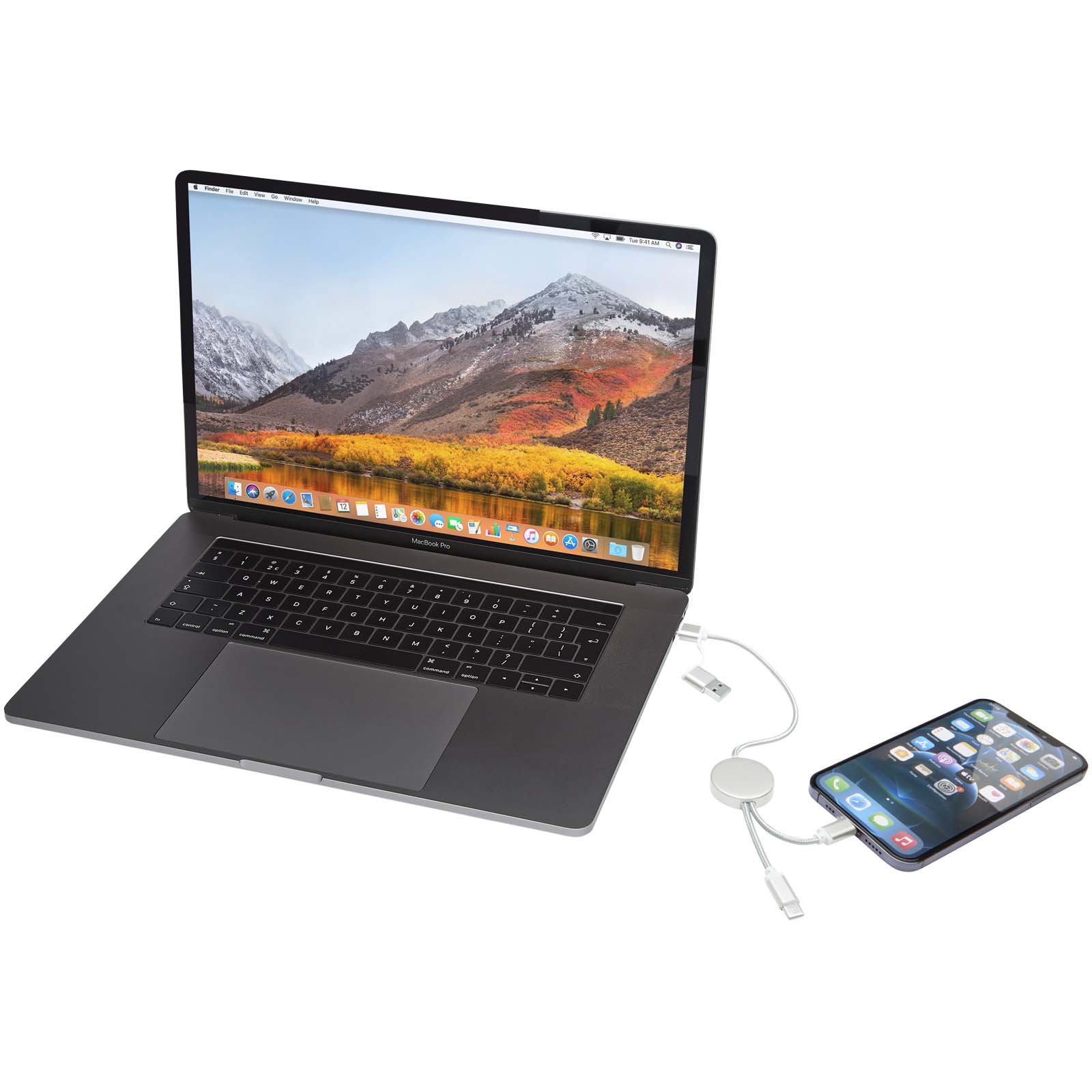 Alasia 5-in-1 recycled aluminium and plastic 30 cm data sync and 27W fast charge cable
