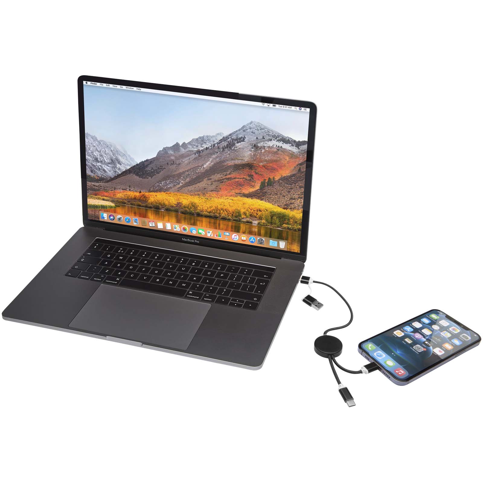 Alasia 5-in-1 recycled aluminium and plastic 30 cm data sync and 27W fast charge cable