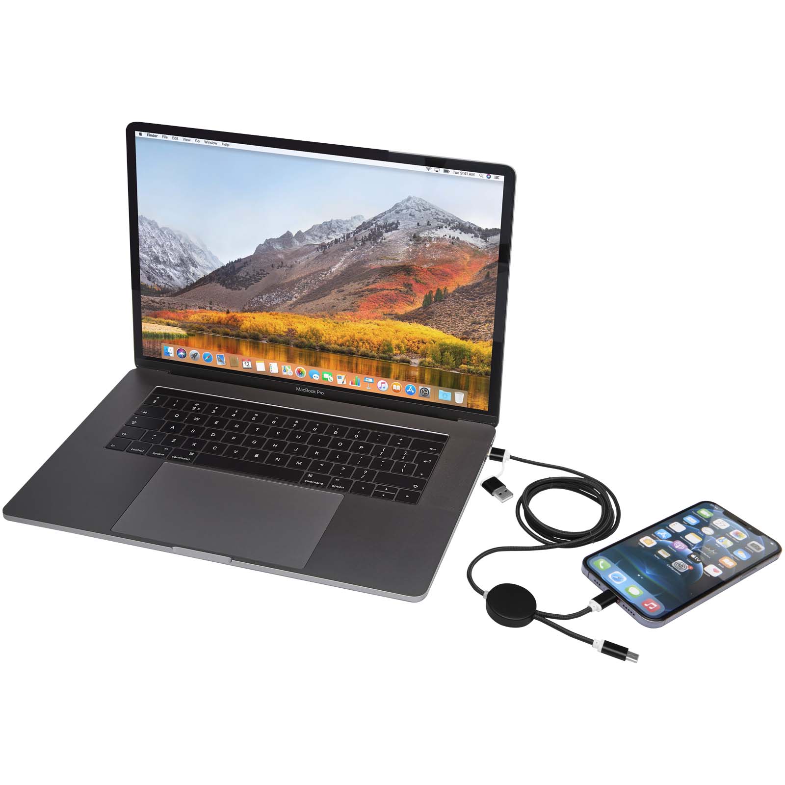 Alasia 5-in-1 recycled aluminium and plastic 150 cm data sync and 27W fast charge cable