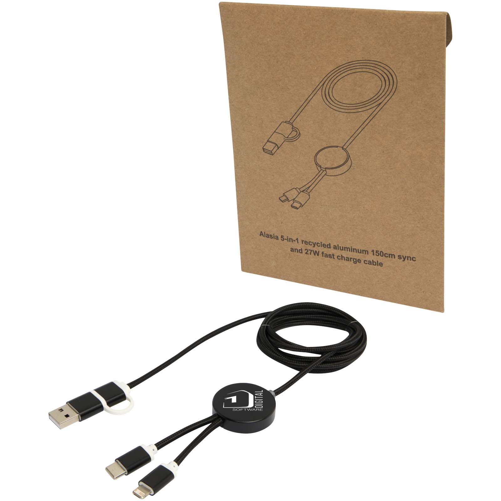 Alasia 5-in-1 recycled aluminium and plastic 150 cm data sync and 27W fast charge cable