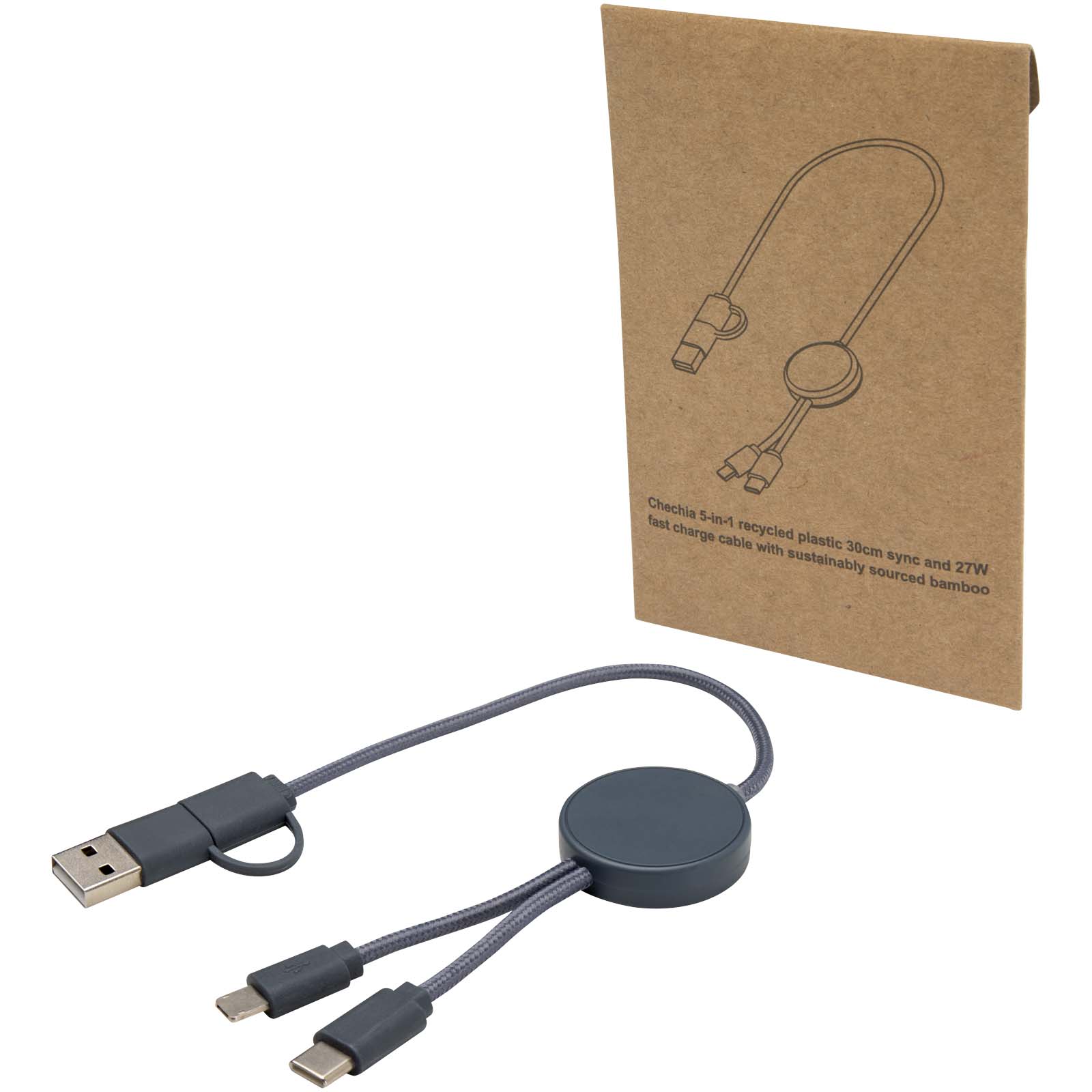 Citala 5-in-1 recycled plastic 30 cm data sync and 27W fast charge cable