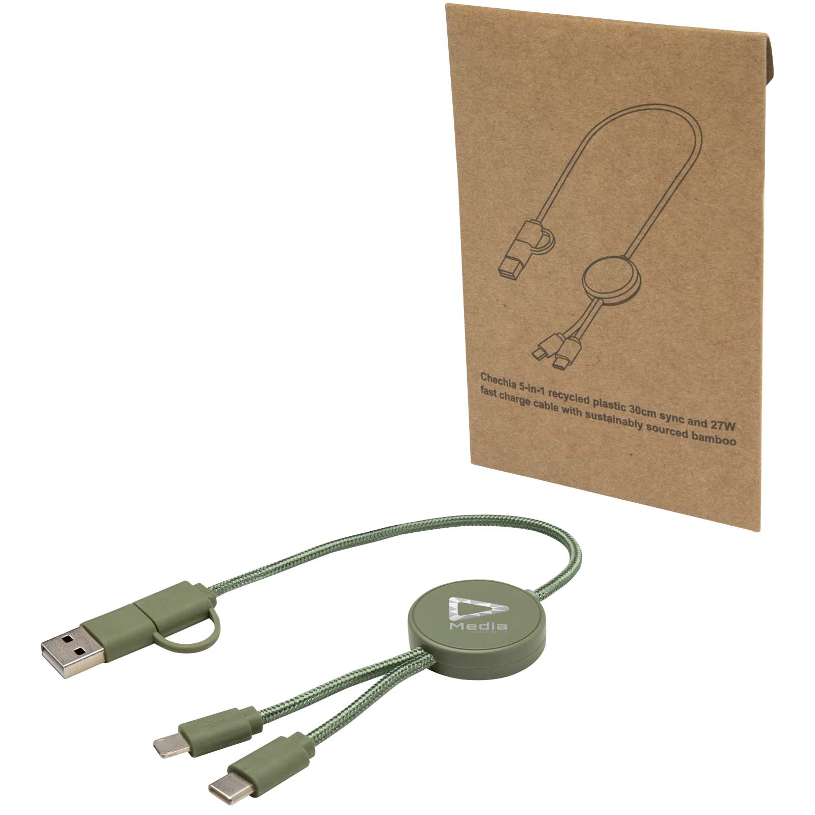 Citala 5-in-1 recycled plastic 30 cm data sync and 27W fast charge cable