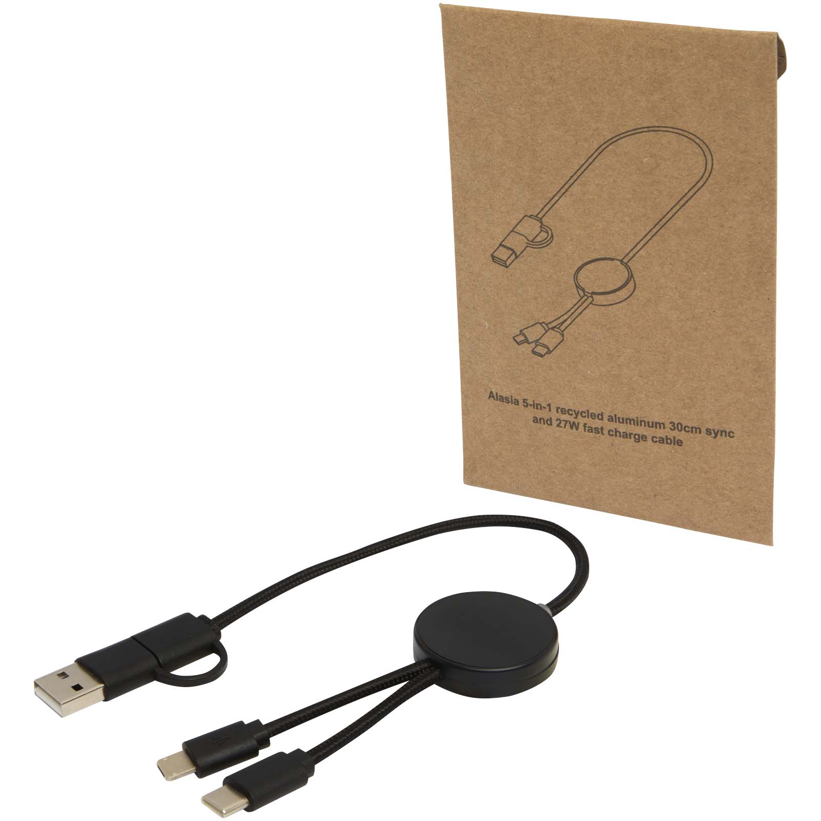 Citala 5-in-1 recycled plastic 30 cm data sync and 27W fast charge cable