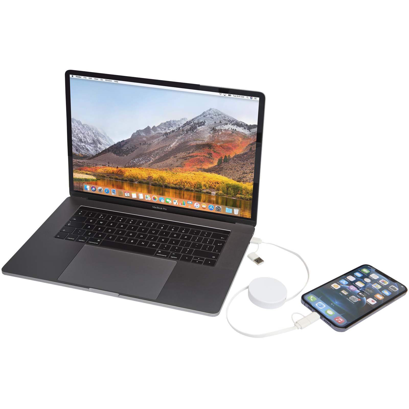 Citala 5-in-1 recycled plastic 90 cm retractable data sync and 40W fast charge cable