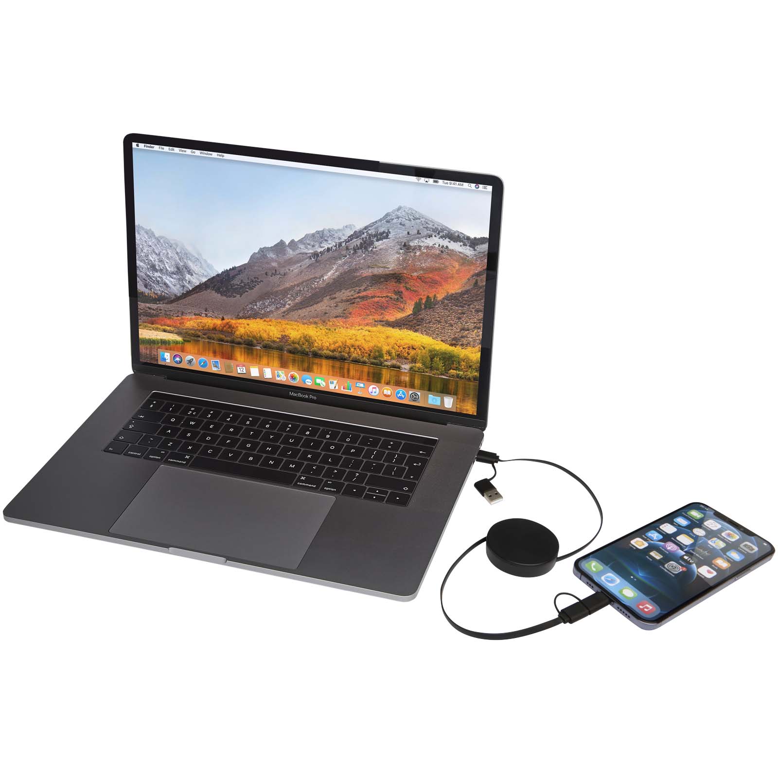 Citala 5-in-1 recycled plastic 90 cm retractable data sync and 40W fast charge cable