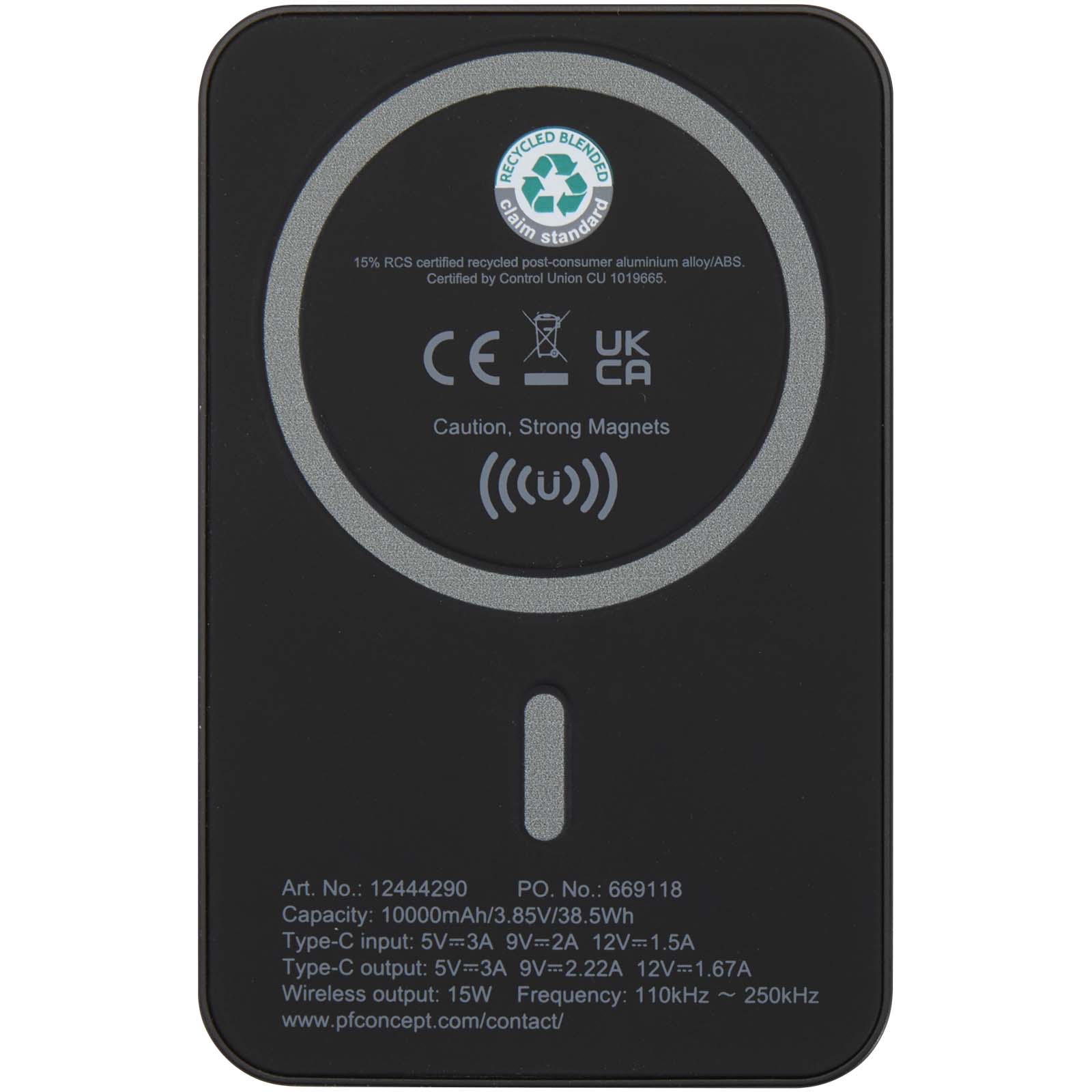 Acrab 10.000 mAh 15W magnetic wireless power bank with 20W PD – made from recycled plastic