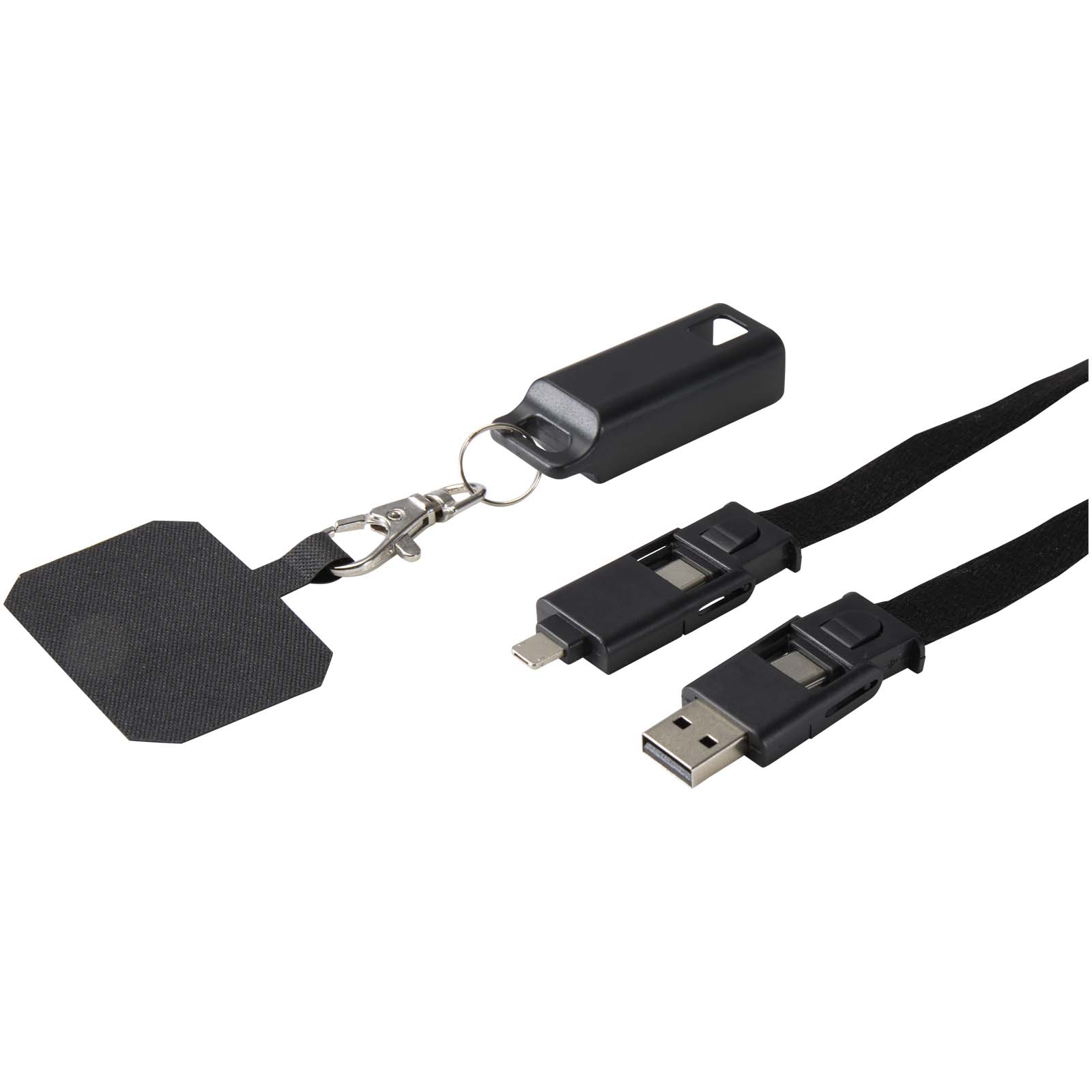Franz recycled plastic smartphone lanyard with built-in data sync and 65W fast charge 5-in-1 cable