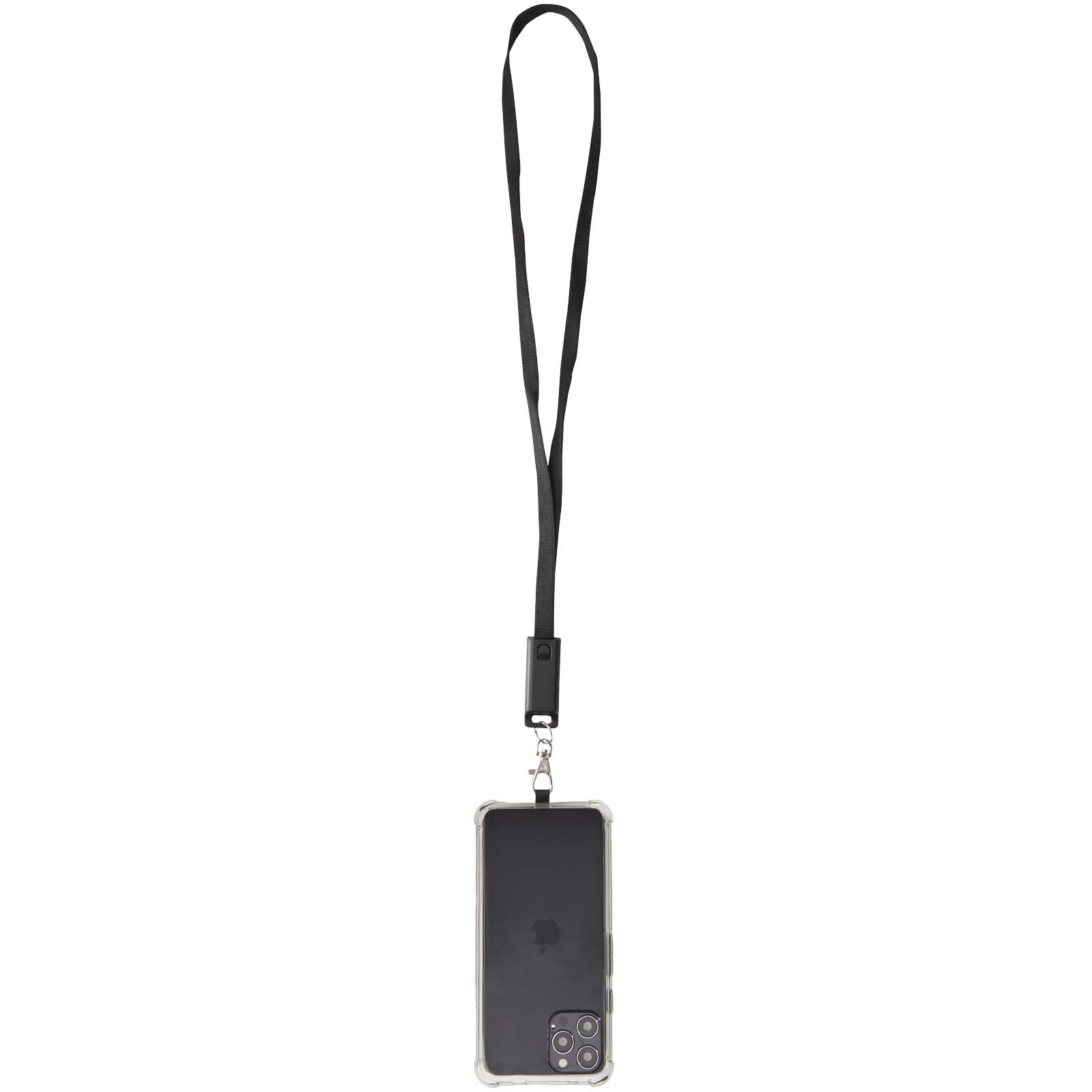 Franz recycled plastic smartphone lanyard with built-in data sync and 65W fast charge 5-in-1 cable