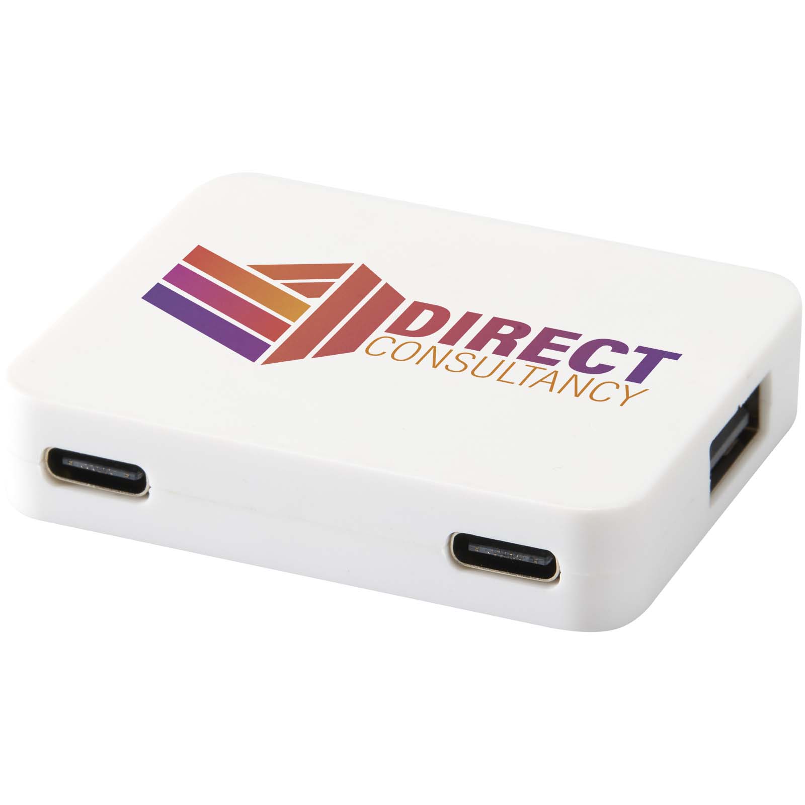Gaia 4-port USB hub with USB-A and Type-C output and dual input – made from recycled plastic