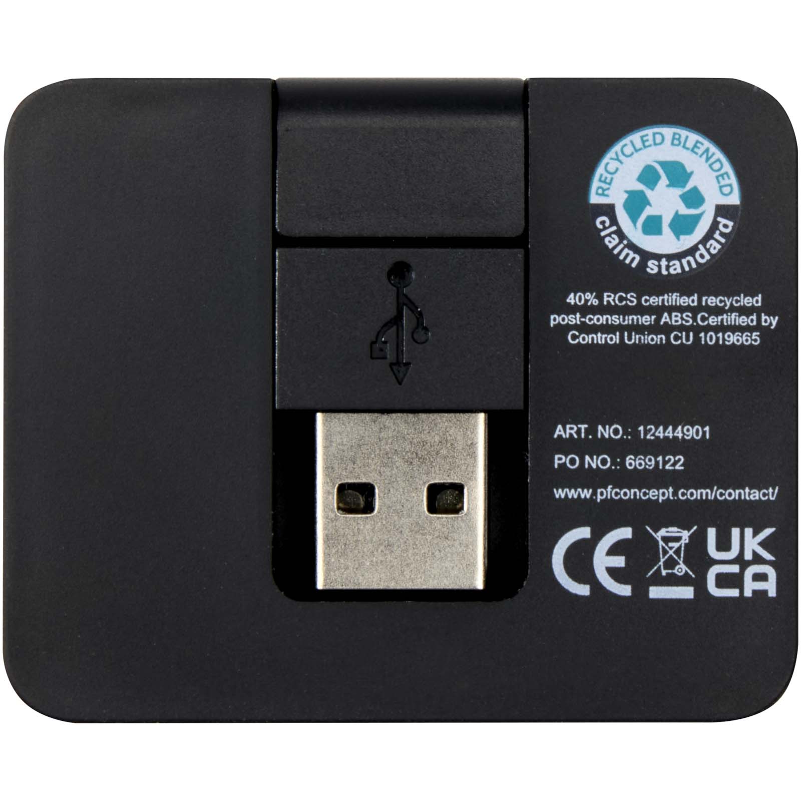 Gaia 4-port USB hub with USB-A and Type-C output and dual input – made from recycled plastic