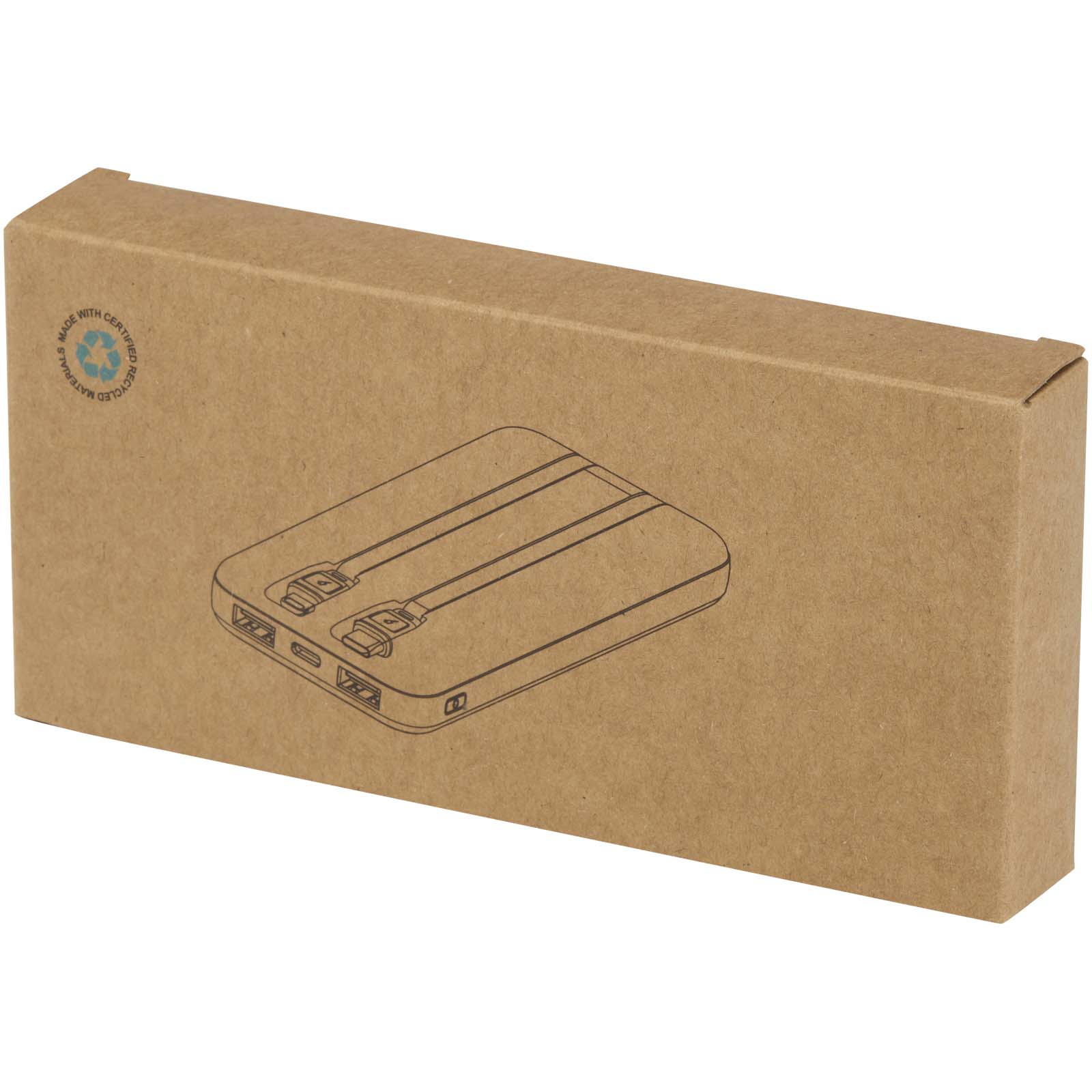 Adhil 10.000 mAh 10W recycled plastic power bank with 2 built-in cables
