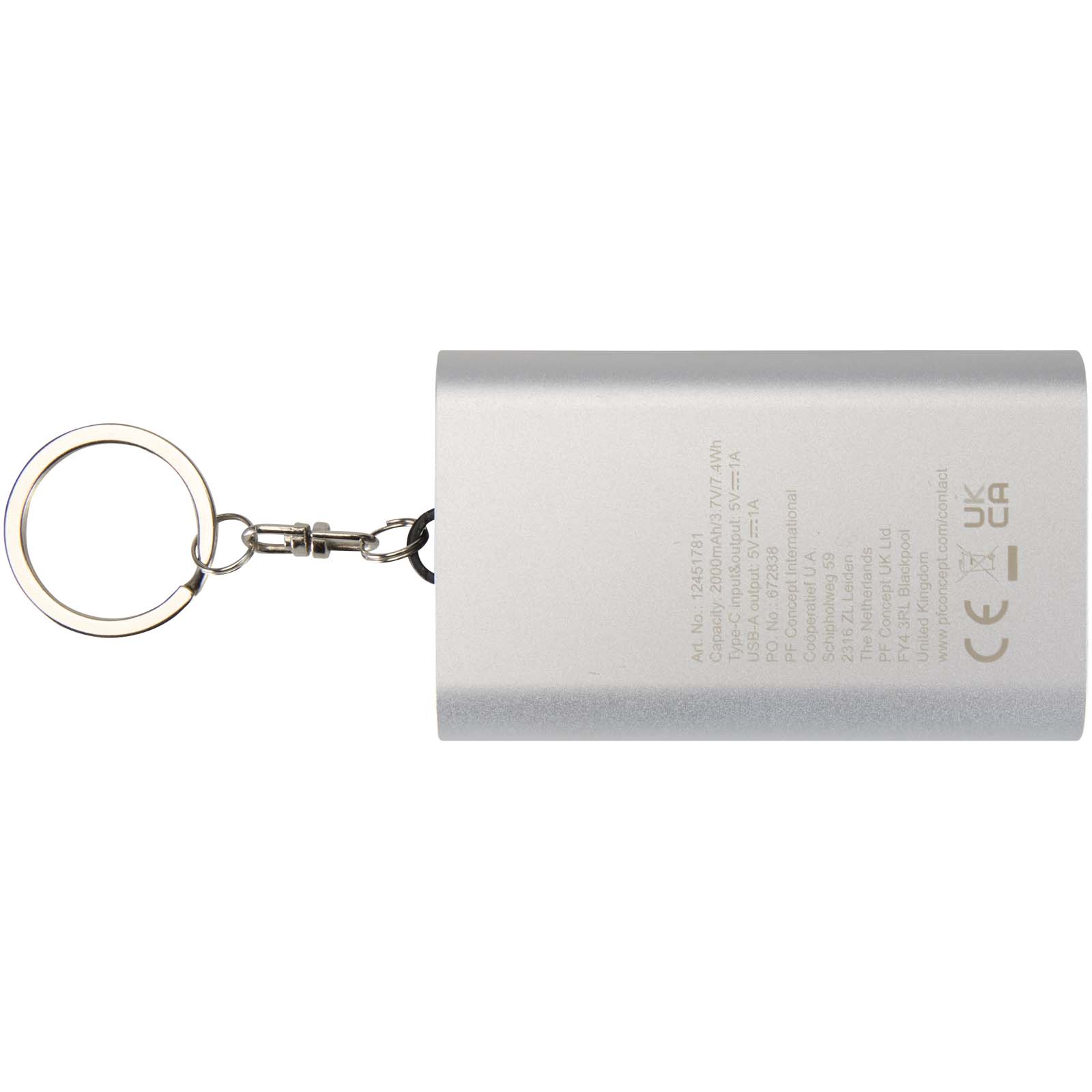 Arcturus 2000 mAh recycled aluminium power bank with keychain