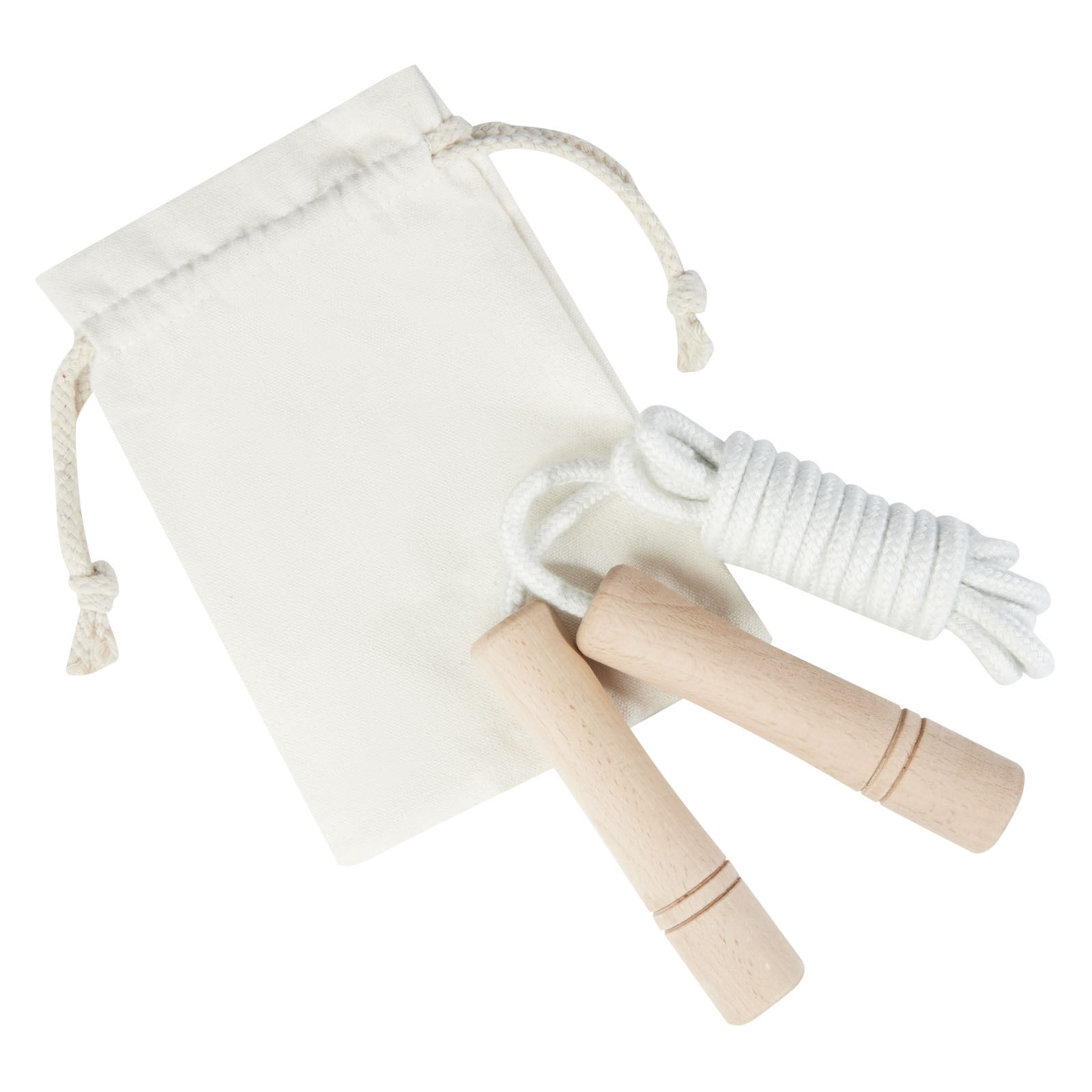 Denise wooden skipping rope in cotton pouch
