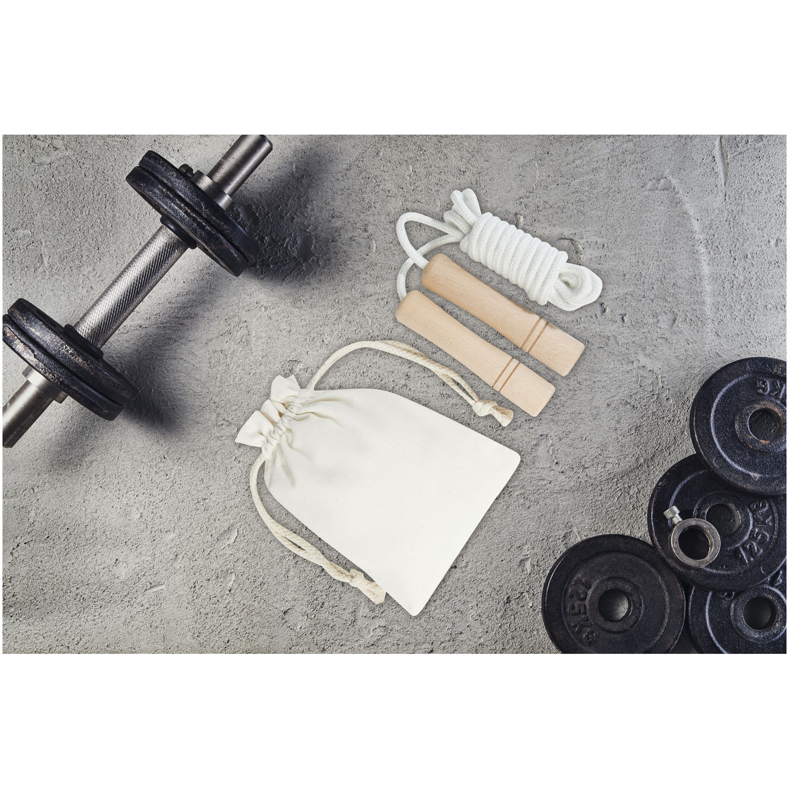 Denise wooden skipping rope in cotton pouch