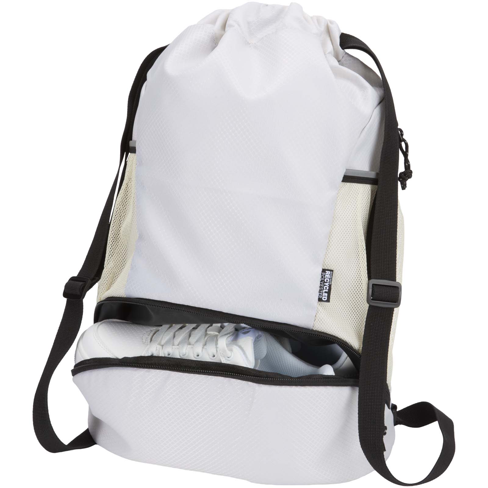 GRS recycled sports drawstring bag with bottom compartment 18L