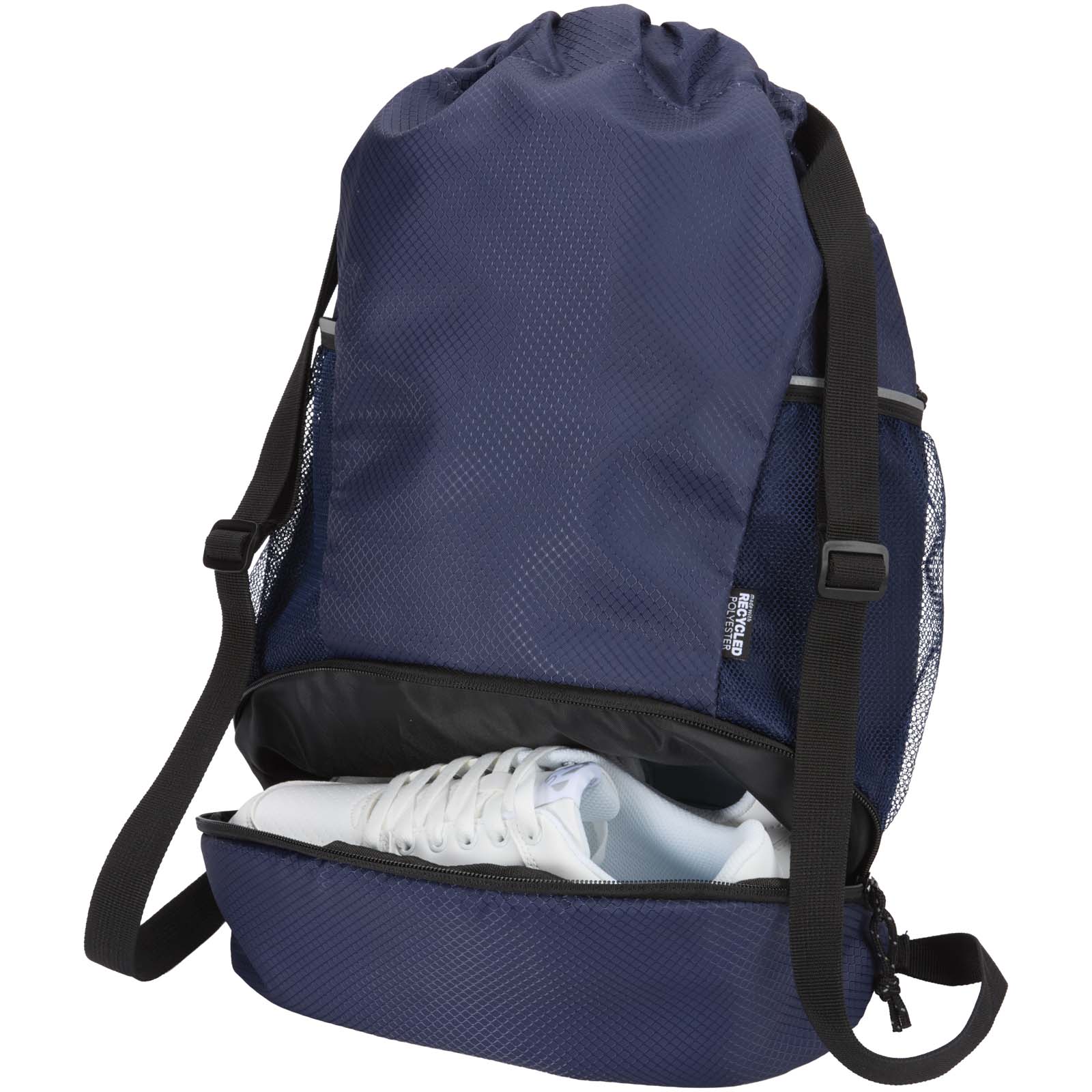 GRS recycled sports drawstring bag with bottom compartment 18L