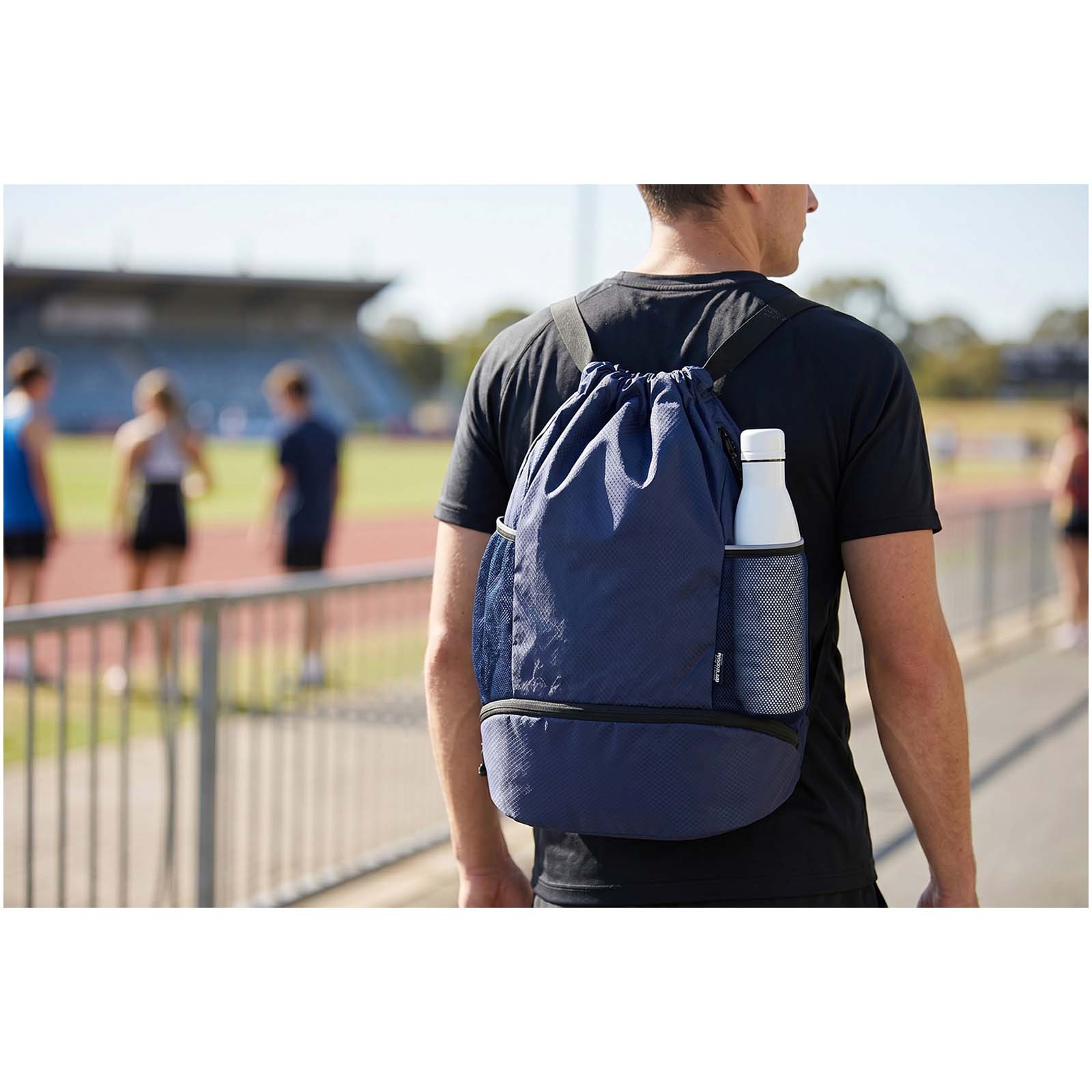 GRS recycled sports drawstring bag with bottom compartment 18L