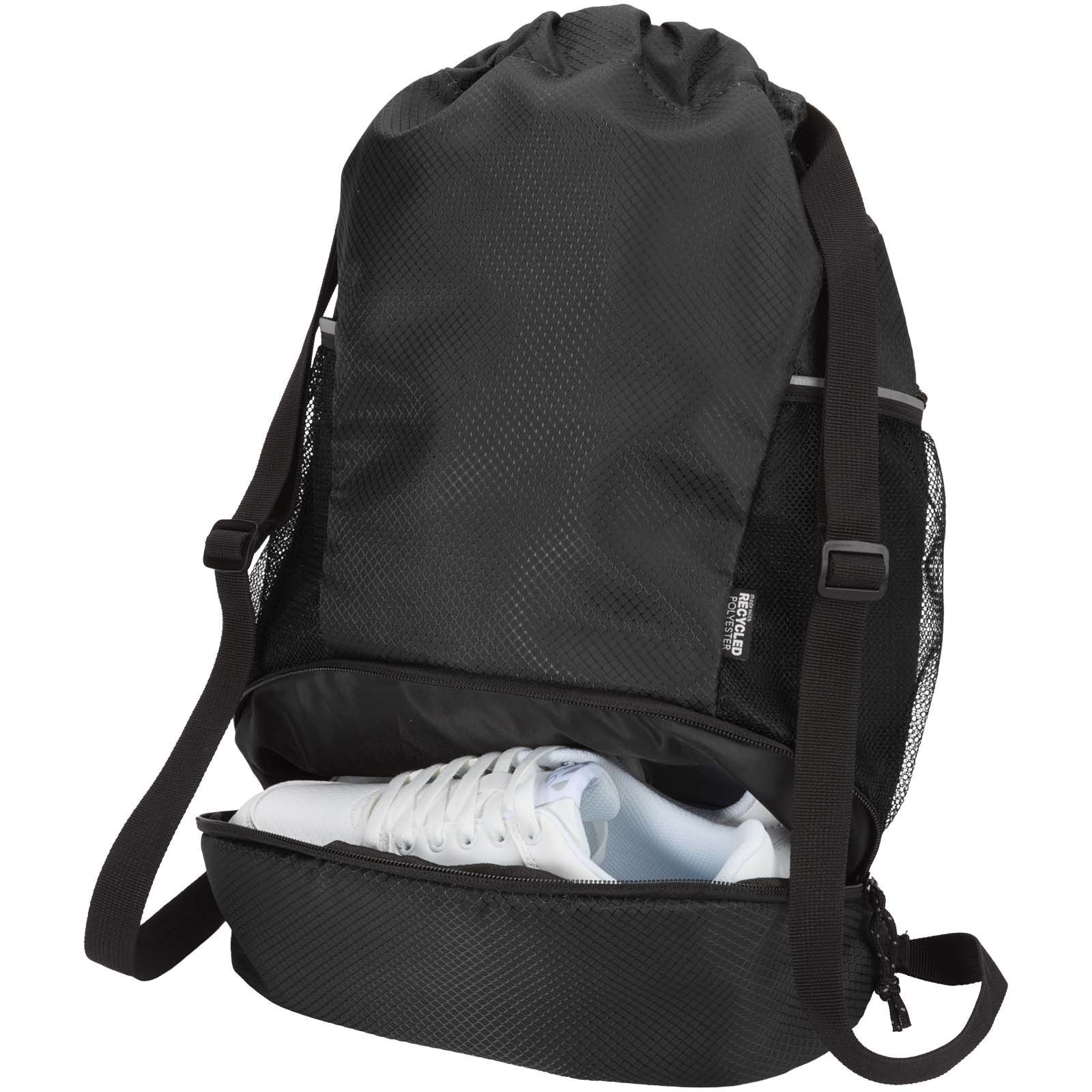 GRS recycled sports drawstring bag with bottom compartment 18L